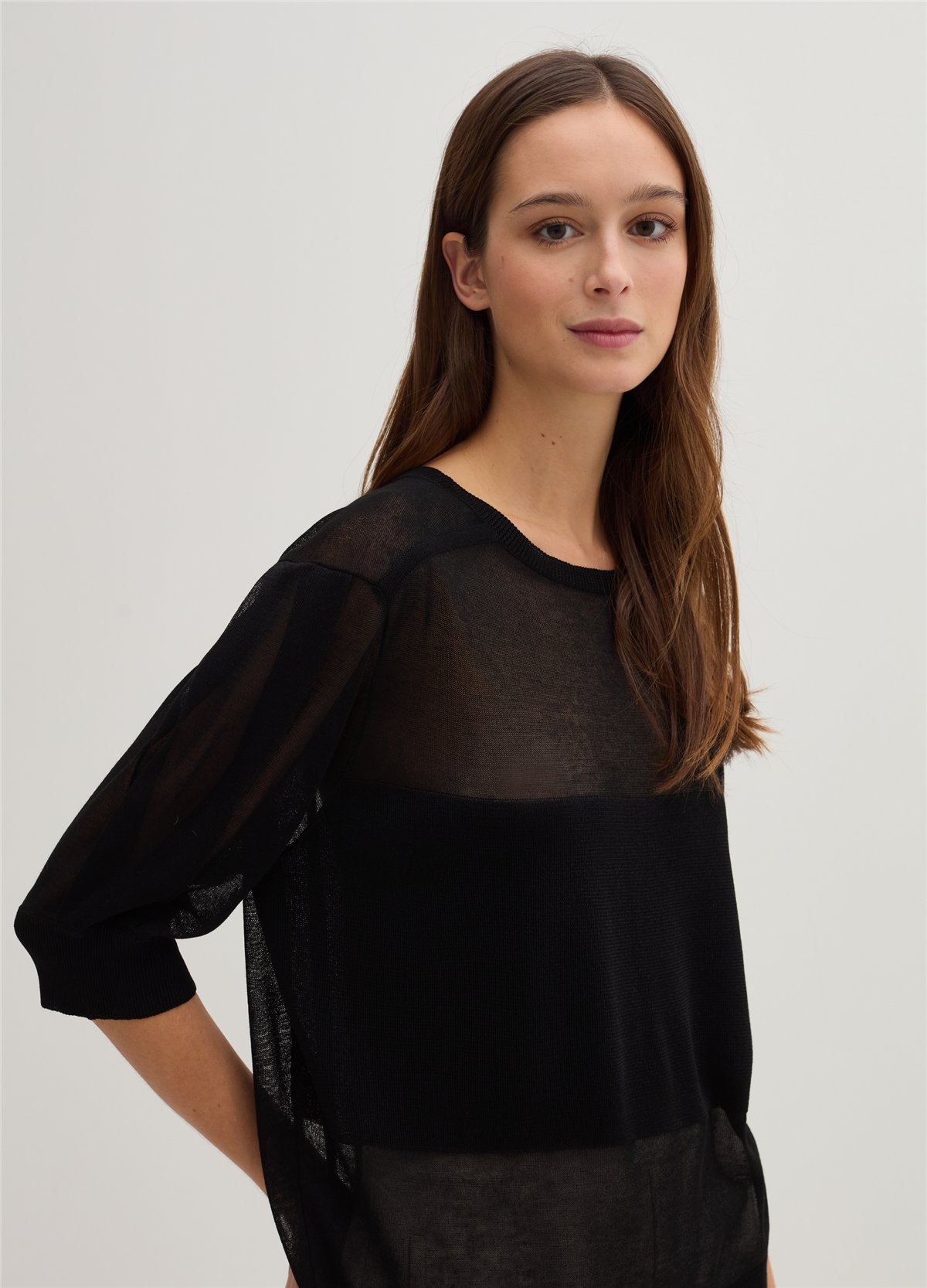 Transparan Görünümlü Oversize Siyah Bluz