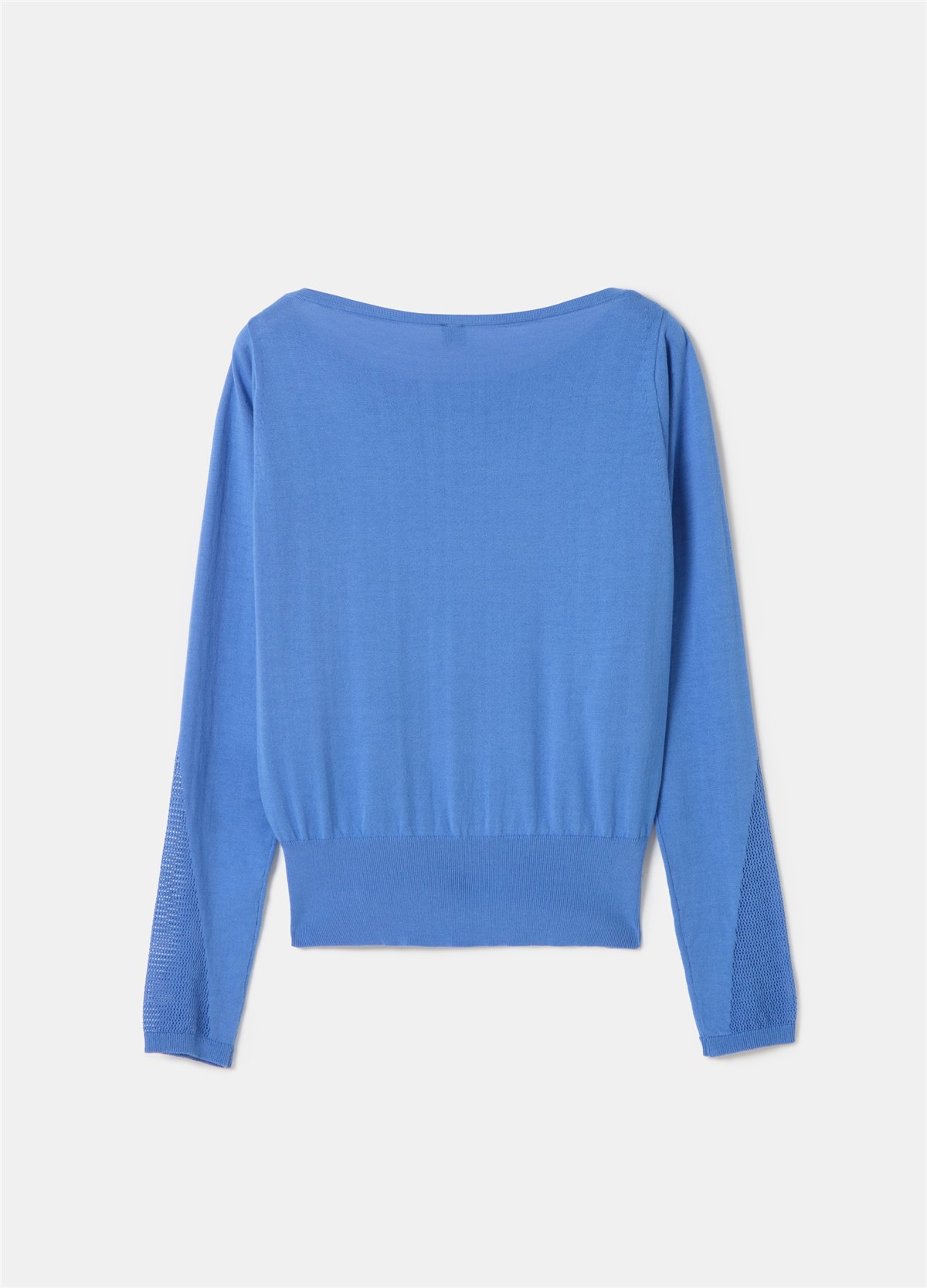 Tül Detaylı Crêpe Crop Mavi Bluz