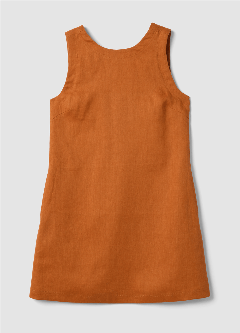 Turuncu Kolsuz Keten Mini Elbise Regular Fit