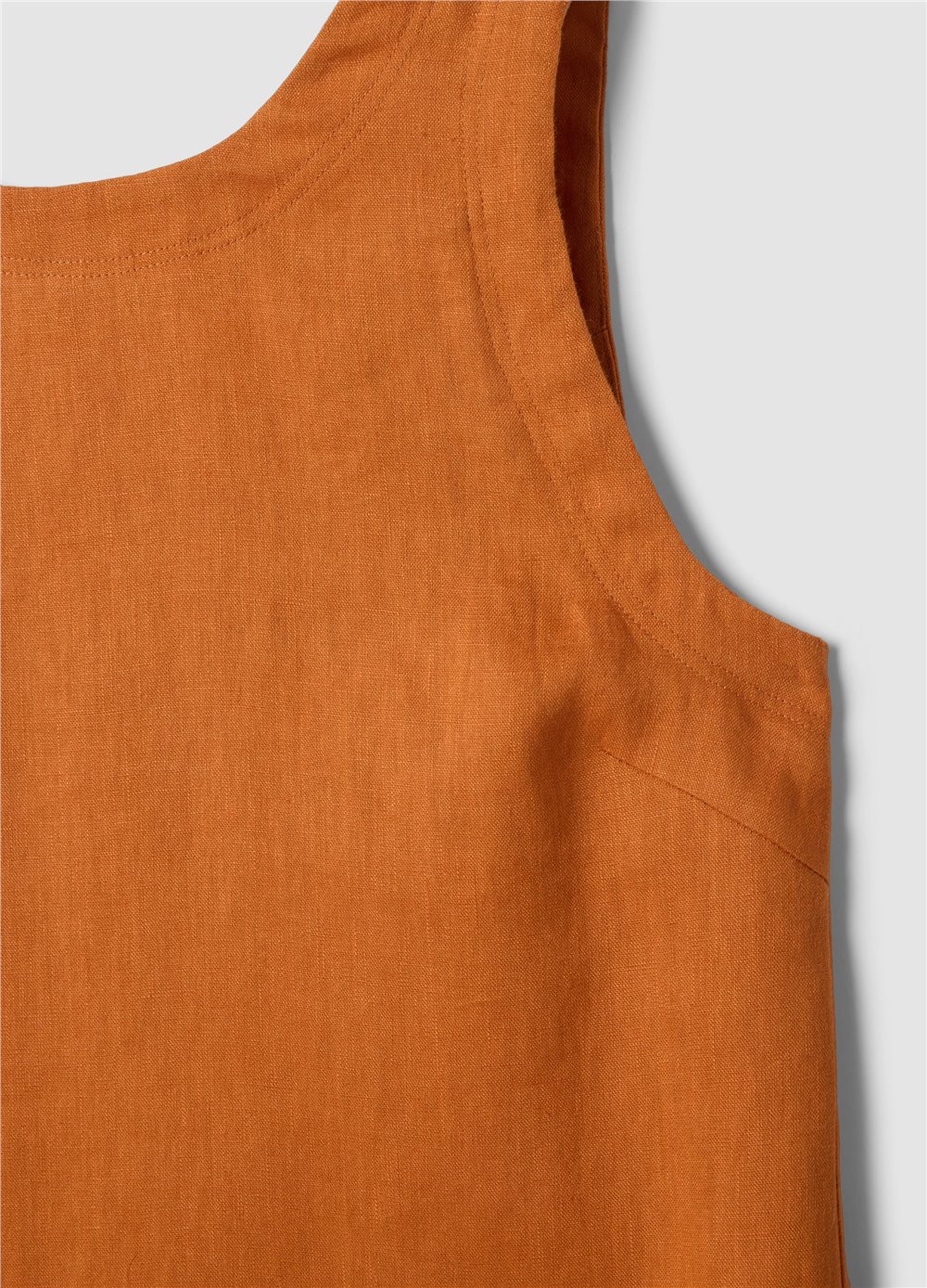 Turuncu Kolsuz Keten Mini Elbise Regular Fit