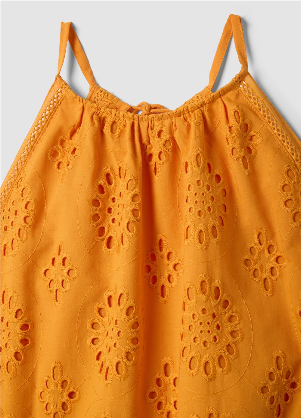 Turuncu Pamuk Broderie Anglaise Mini Elbise
