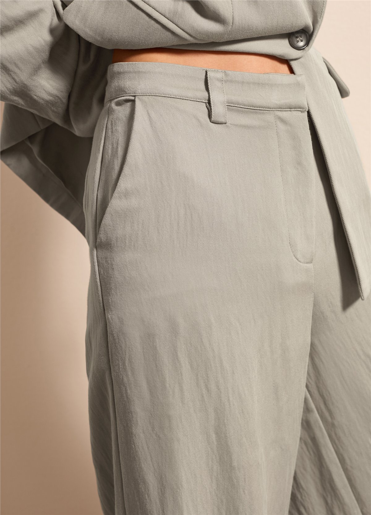 Twill Kumaş Bol Paça Gri Pantolon