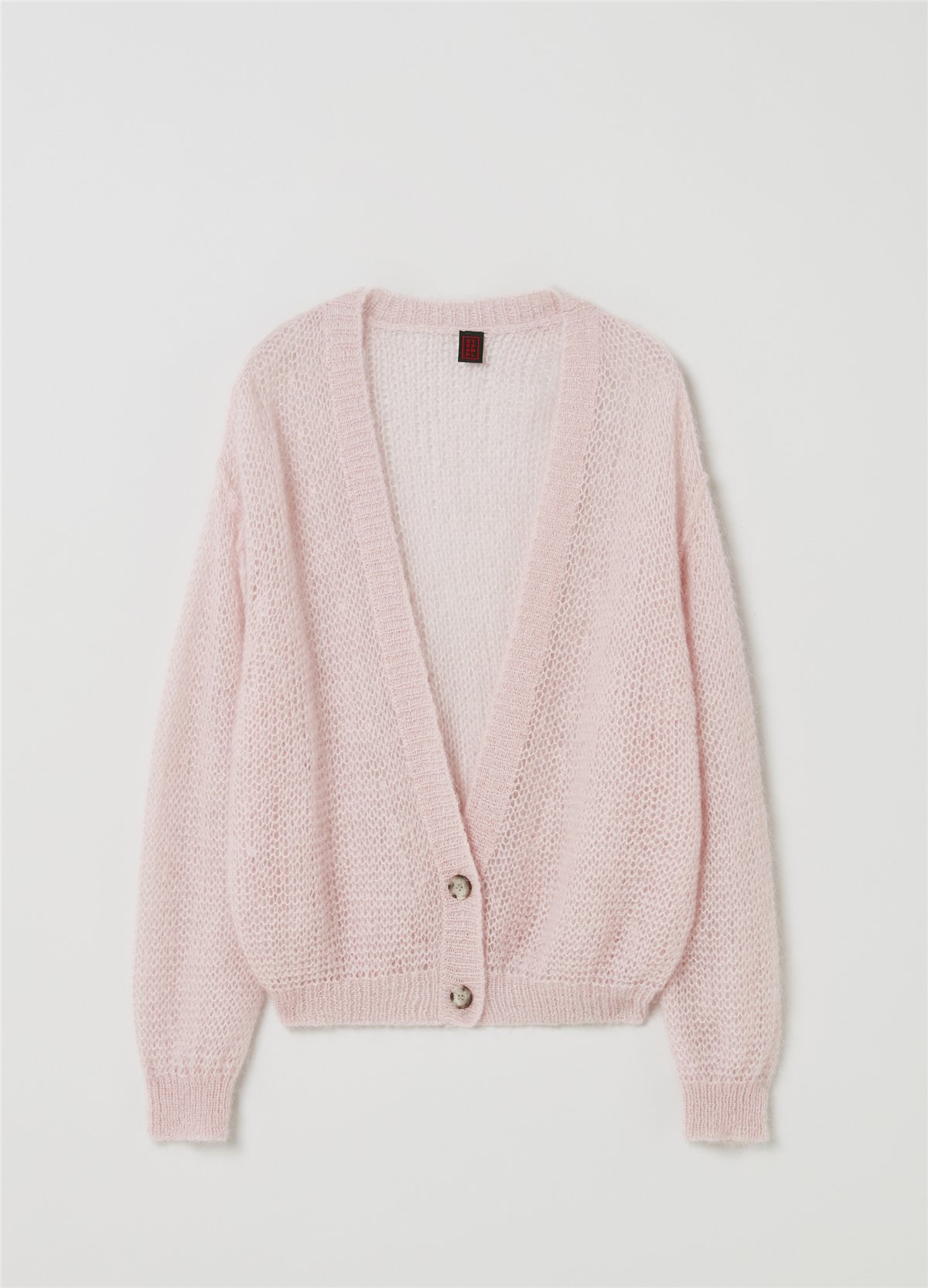 V Yaka Oversize Ajurlu Pembe Hırka
