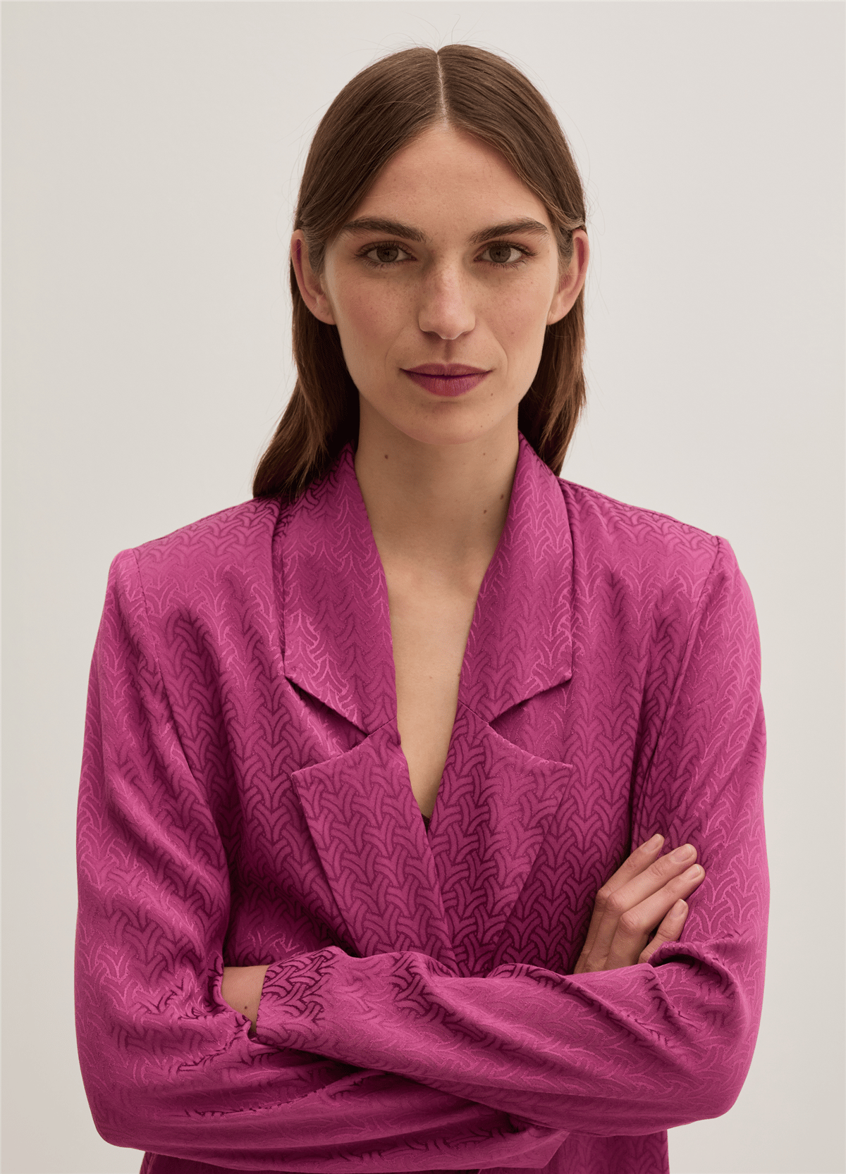 Viskon Jakarlı Açık Model Pembe Blazer