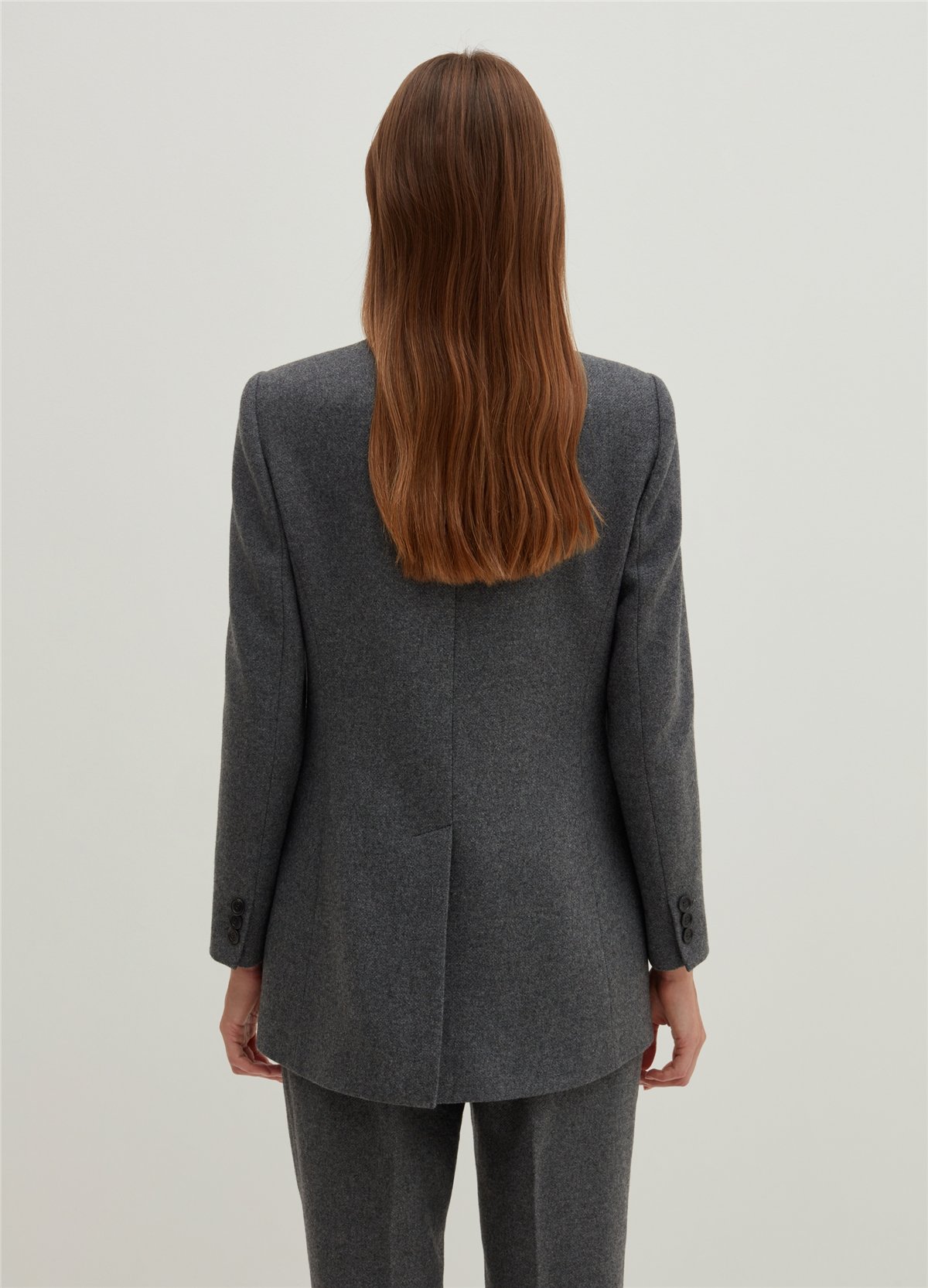 Yakasız Kruvaze Gri Blazer