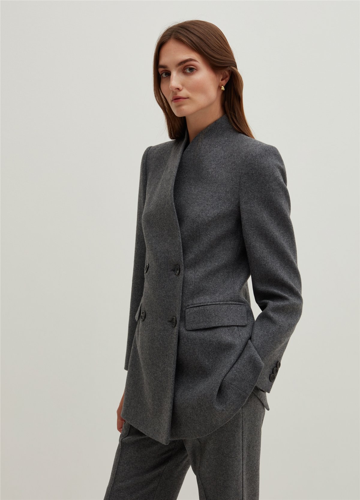 Yakasız Kruvaze Gri Blazer