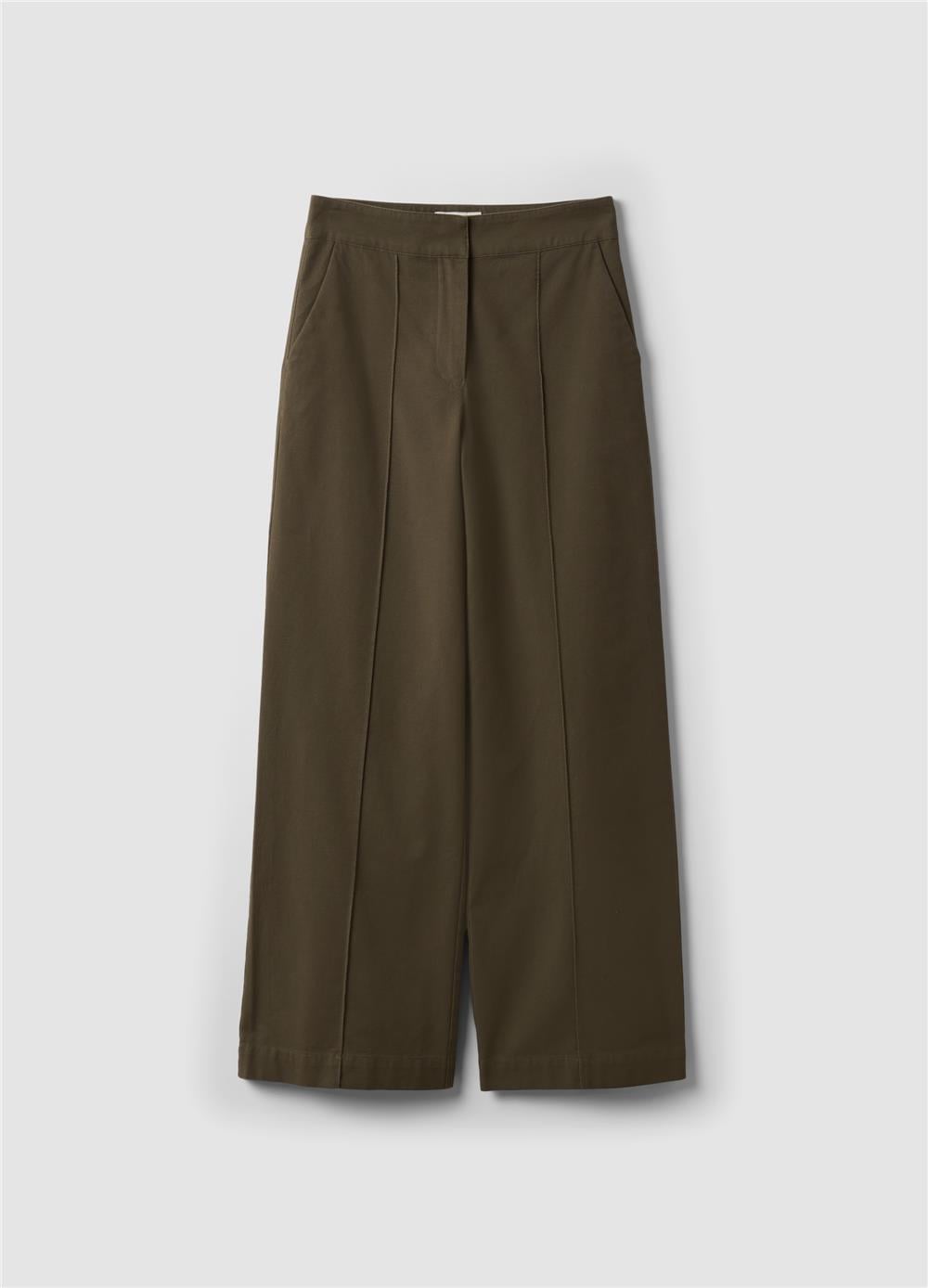 Yeşil Pamuklu Bol Paça Pantolon