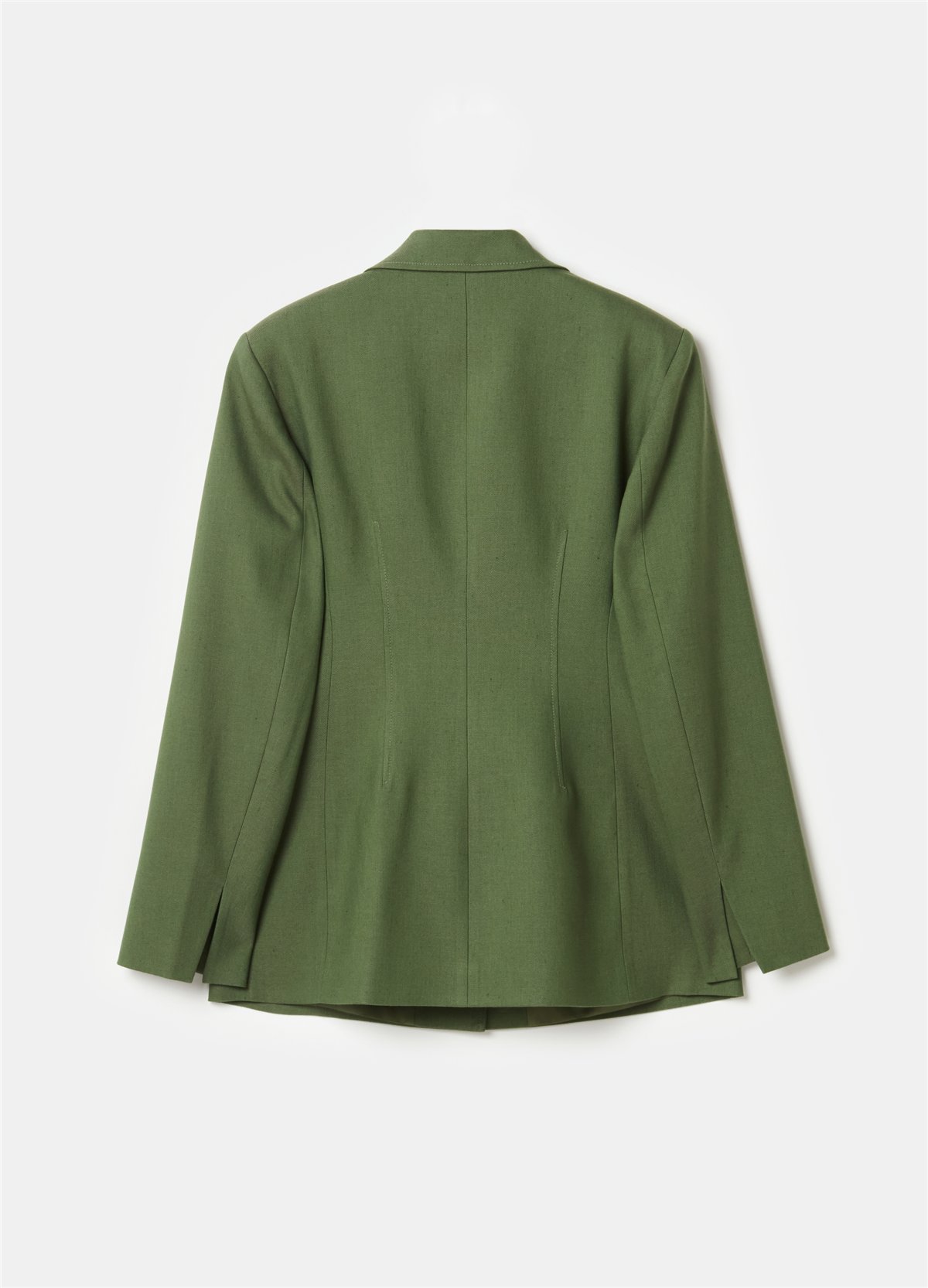 Yırtmaçlı Dar Kesim Düğmeli Yeşil Blazer