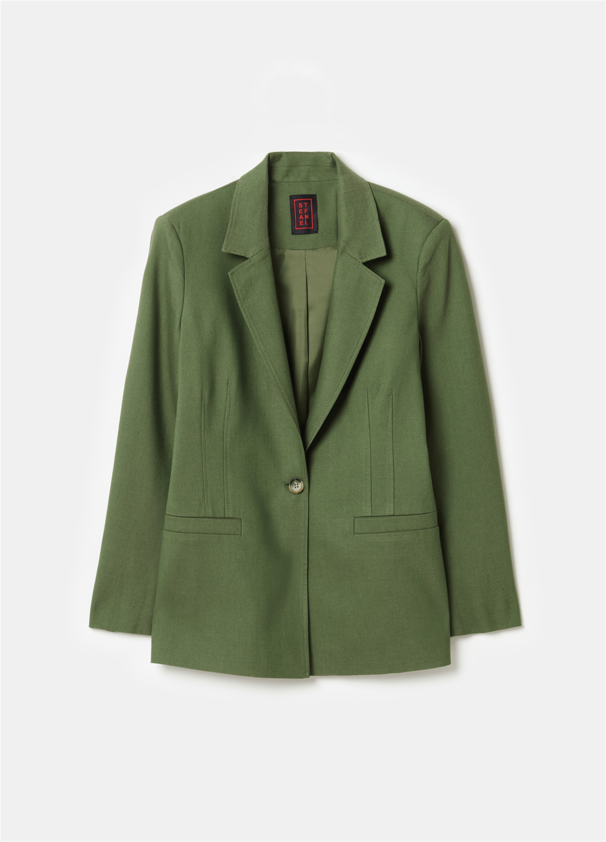 Yırtmaçlı Dar Kesim Düğmeli Yeşil Blazer