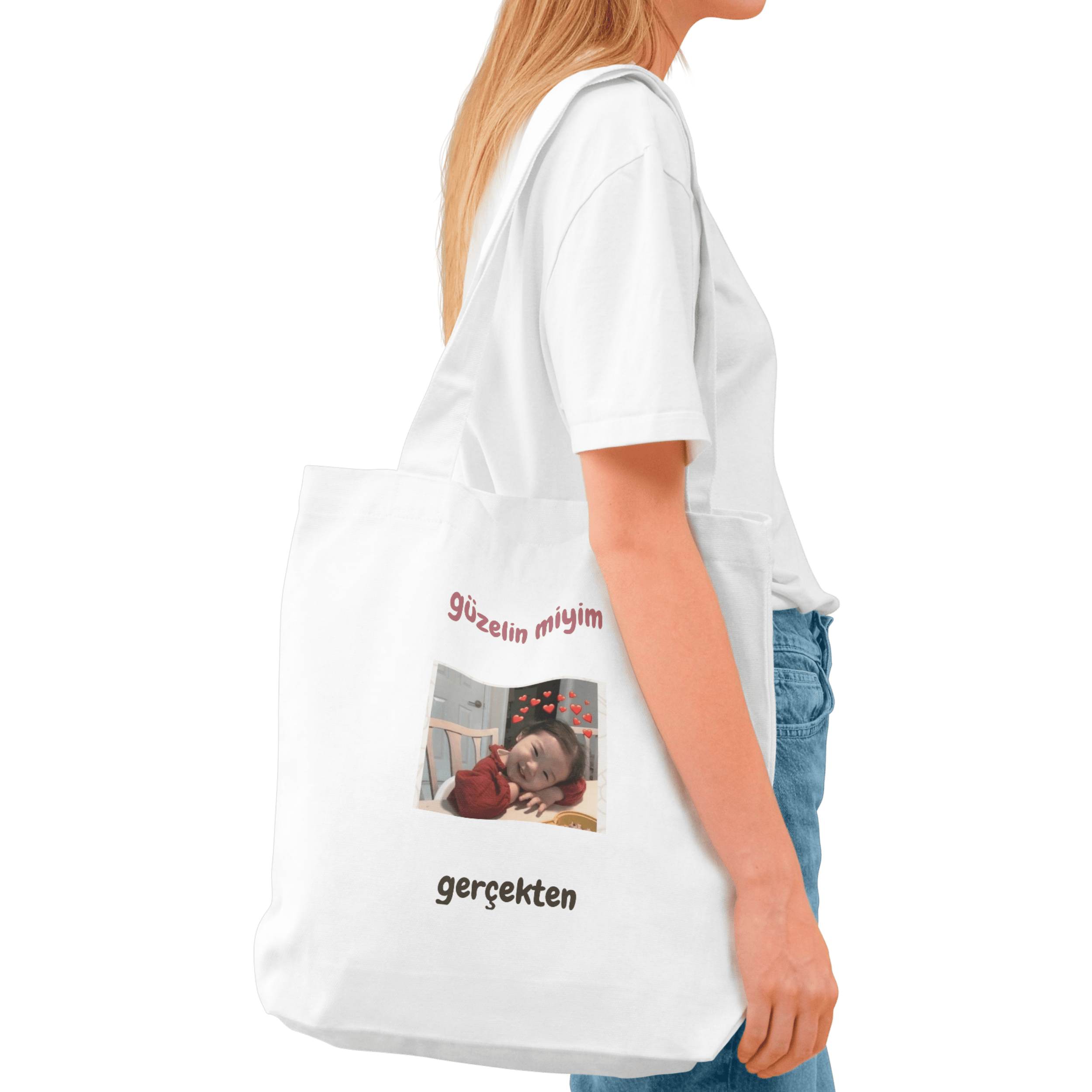 Kadın Kişiselleştirilebilir Hediyelik Kırık Beyaz Özel Tasarım Keten Bez Çanta