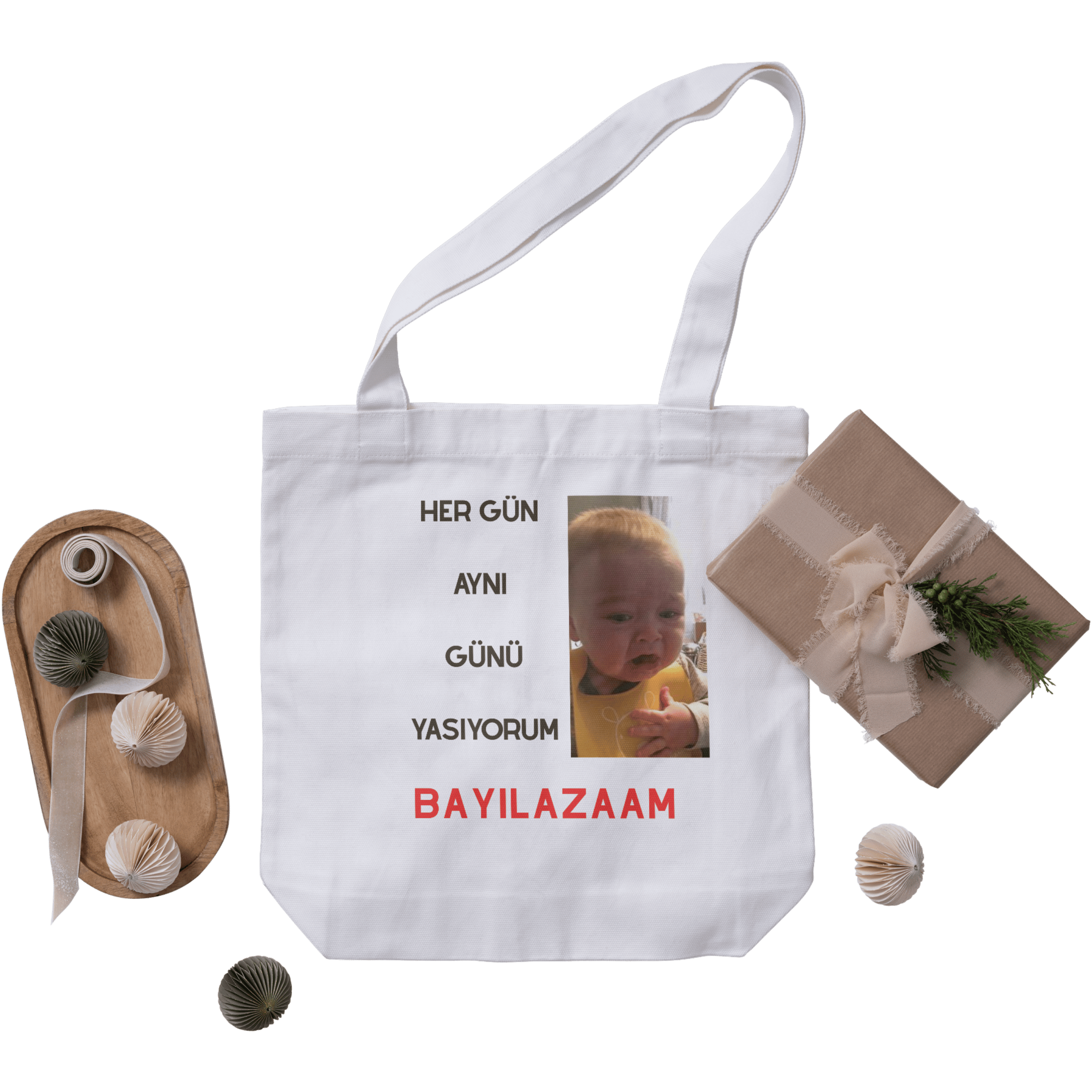 Kadın Kişiselleştirilebilir Hediyelik Kırık Beyaz Özel Tasarım Keten Bez Çanta
