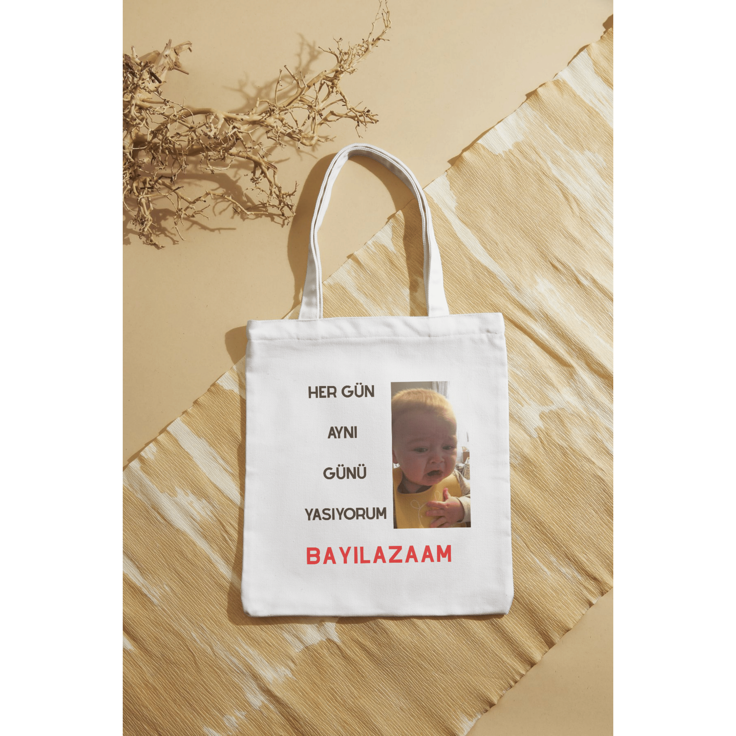 Kadın Kişiselleştirilebilir Hediyelik Kırık Beyaz Özel Tasarım Keten Bez Çanta