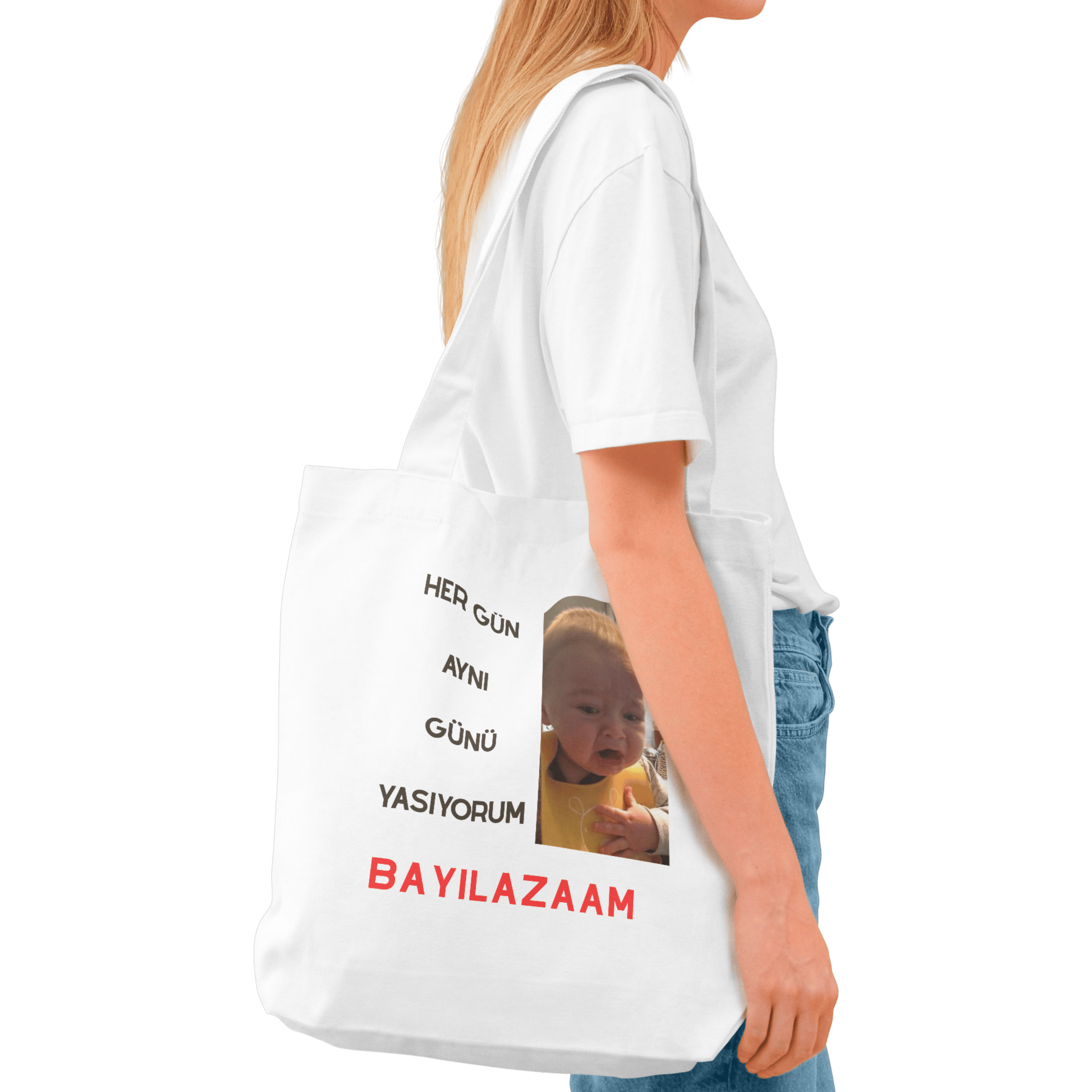 Kadın Kişiselleştirilebilir Hediyelik Kırık Beyaz Özel Tasarım Keten Bez Çanta