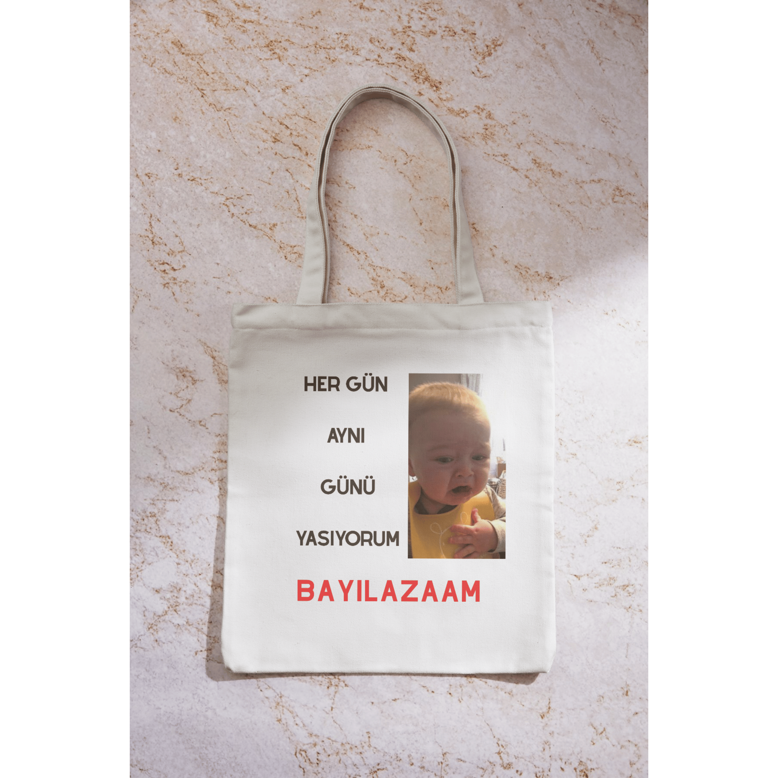 Kadın Kişiselleştirilebilir Hediyelik Kırık Beyaz Özel Tasarım Keten Bez Çanta