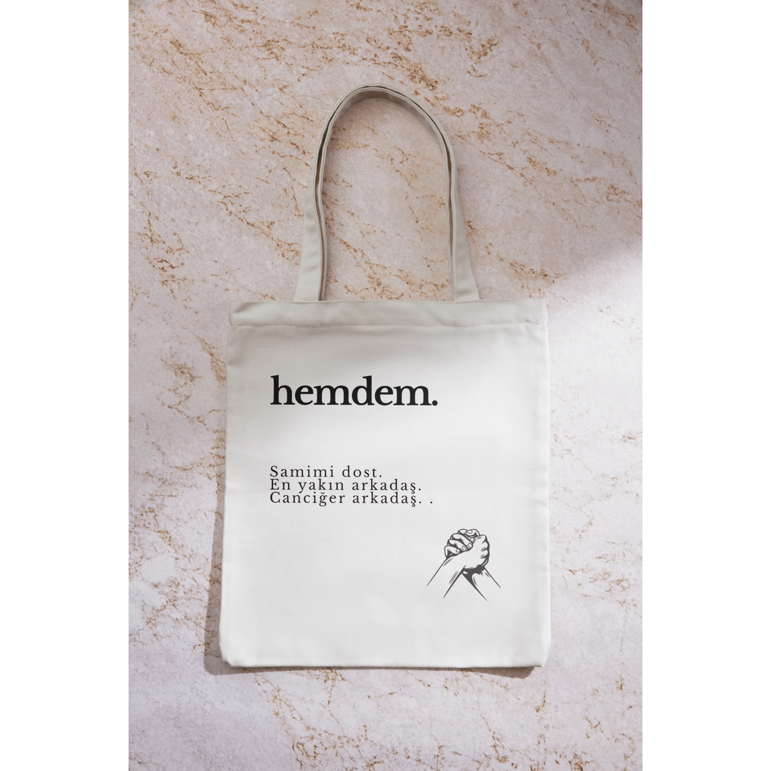 Kadın Yakın Arkadaşa Dosta Kardeşe Özel Gün Hediyelik Kırık Beyaz Özel Tasarım Keten Bez Çanta