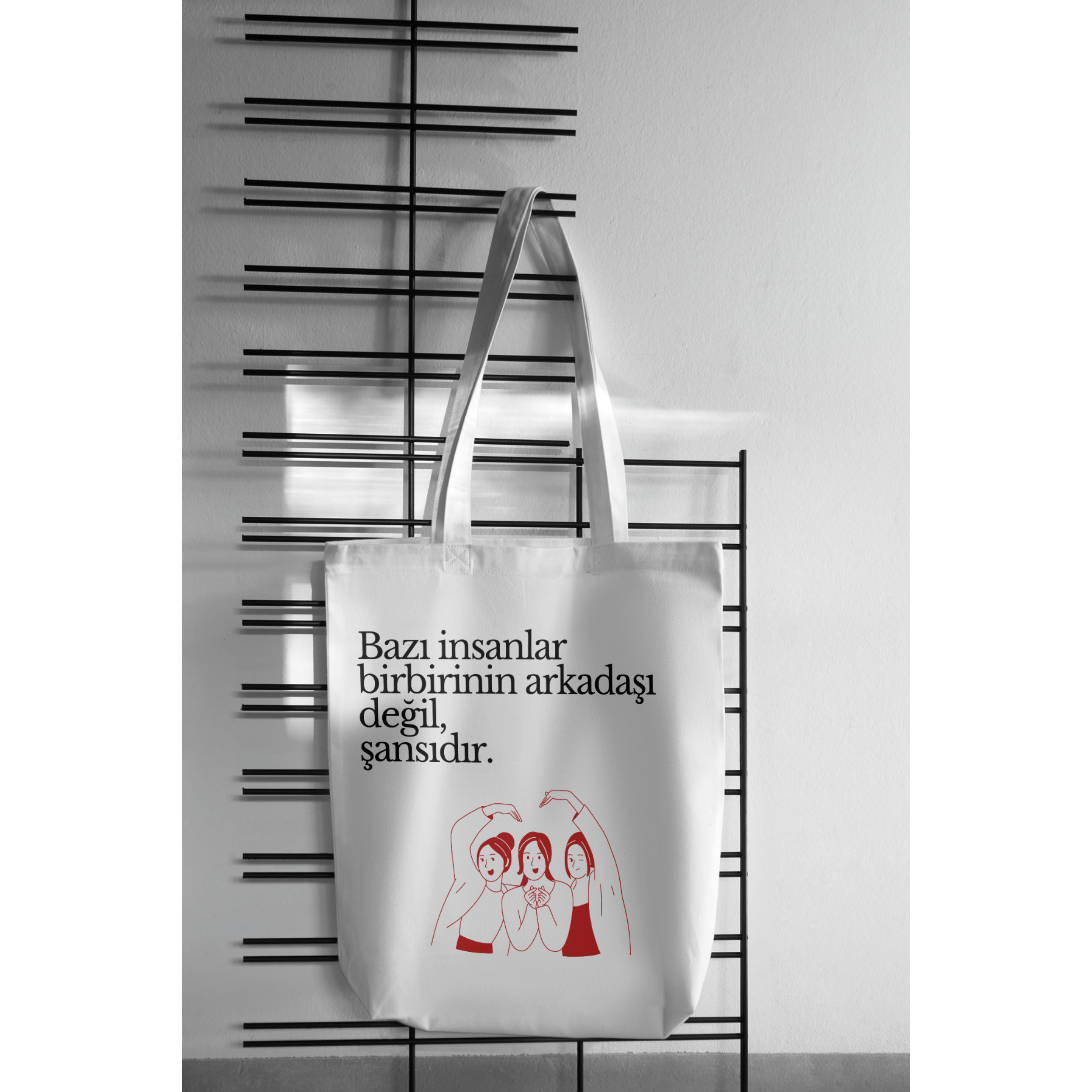Kadın Yakın Arkadaşa Dosta Kardeşe Özel Gün Hediyelik Kırık Beyaz Özel Tasarım Keten Bez Çanta