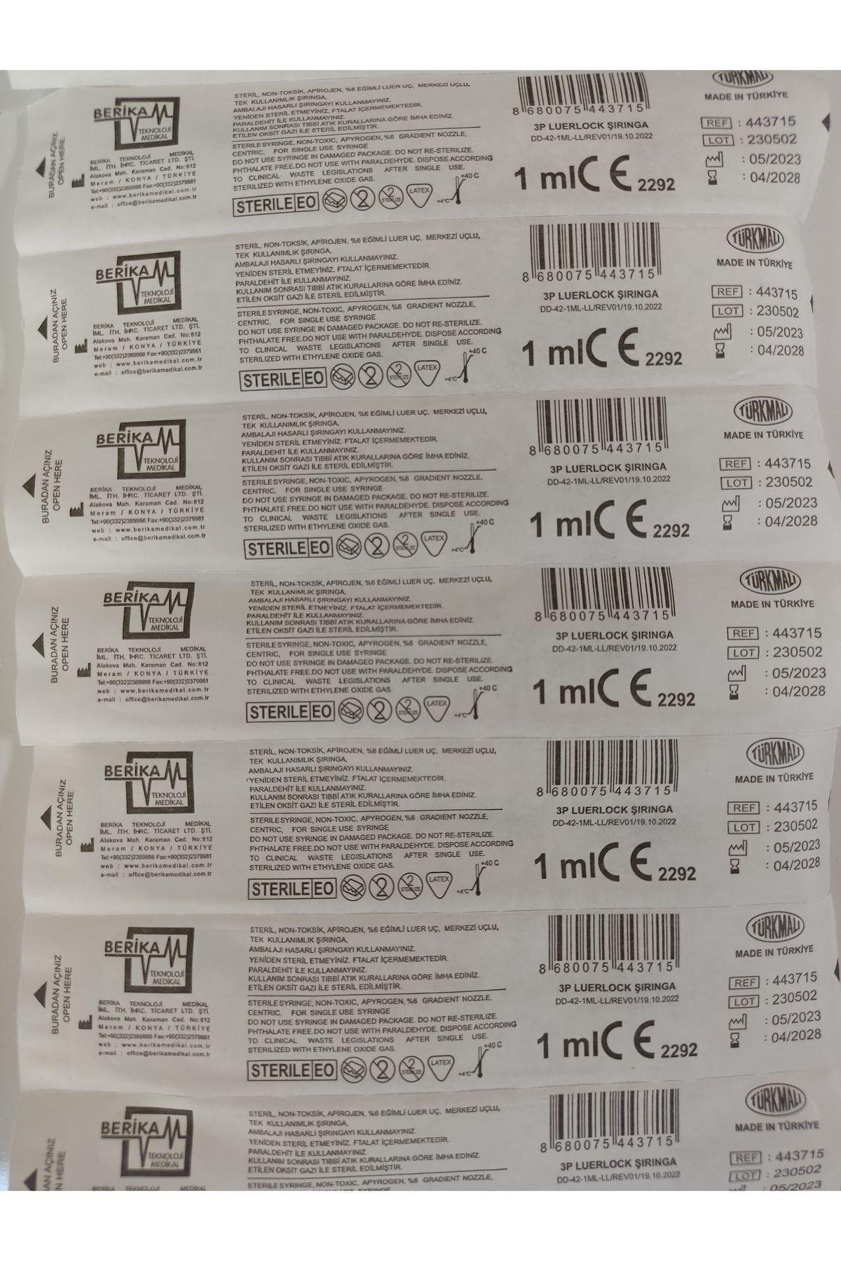 1 Cc ml Luer Lock Iğneli Enjektör 75 Li Kutu Botoks Mezoterapi Prp