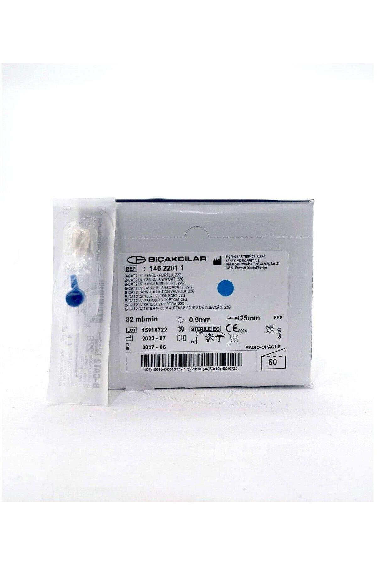 Branül, I.V Kanül (intraket) Mavi (22g) 1 Kutu 50'li Paket