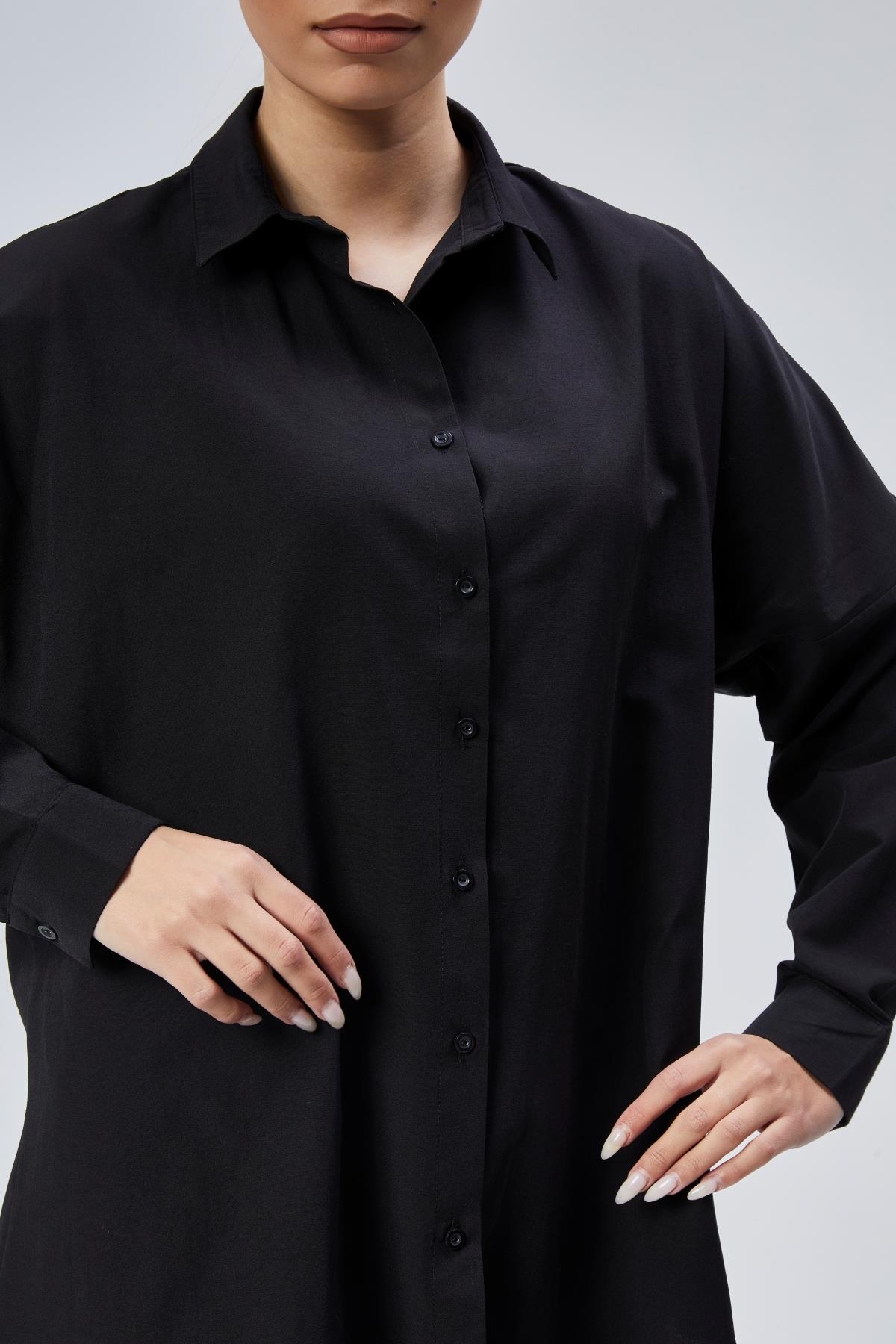 Kadın Yeni Sezon Oversize Siyah Salaş Kadın Gömlek