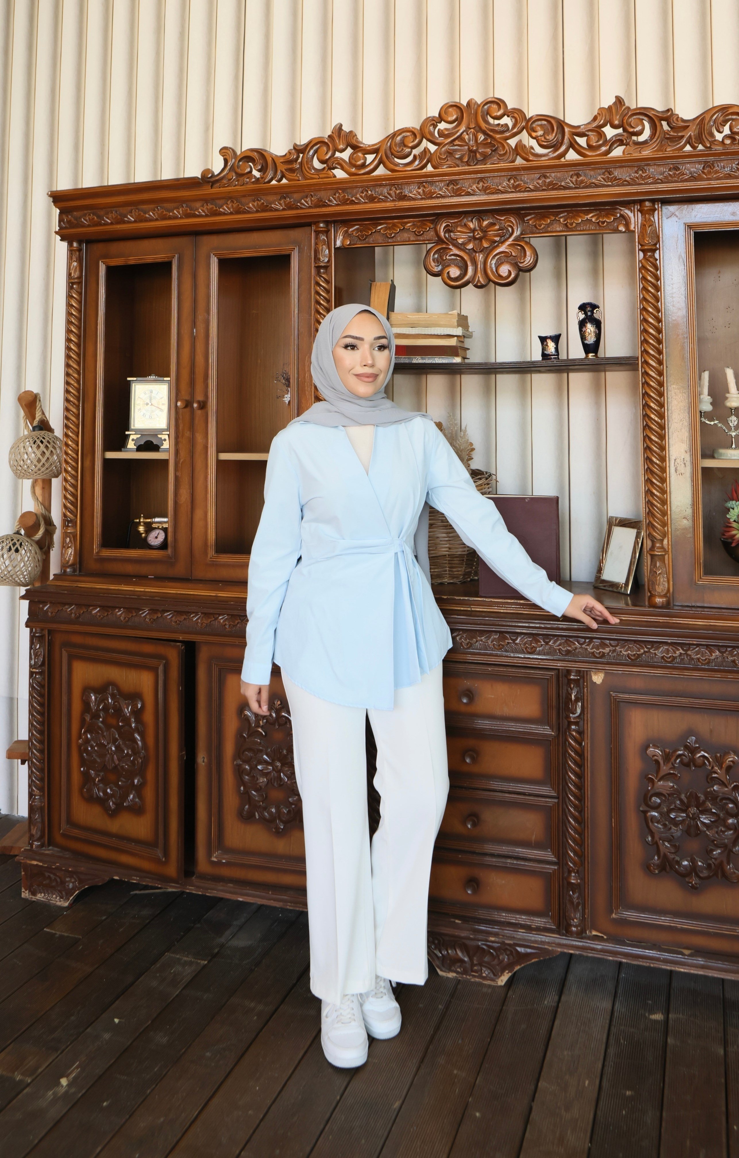 Kruvaze Bağlamalı Poplin Gömlek - Beyaz