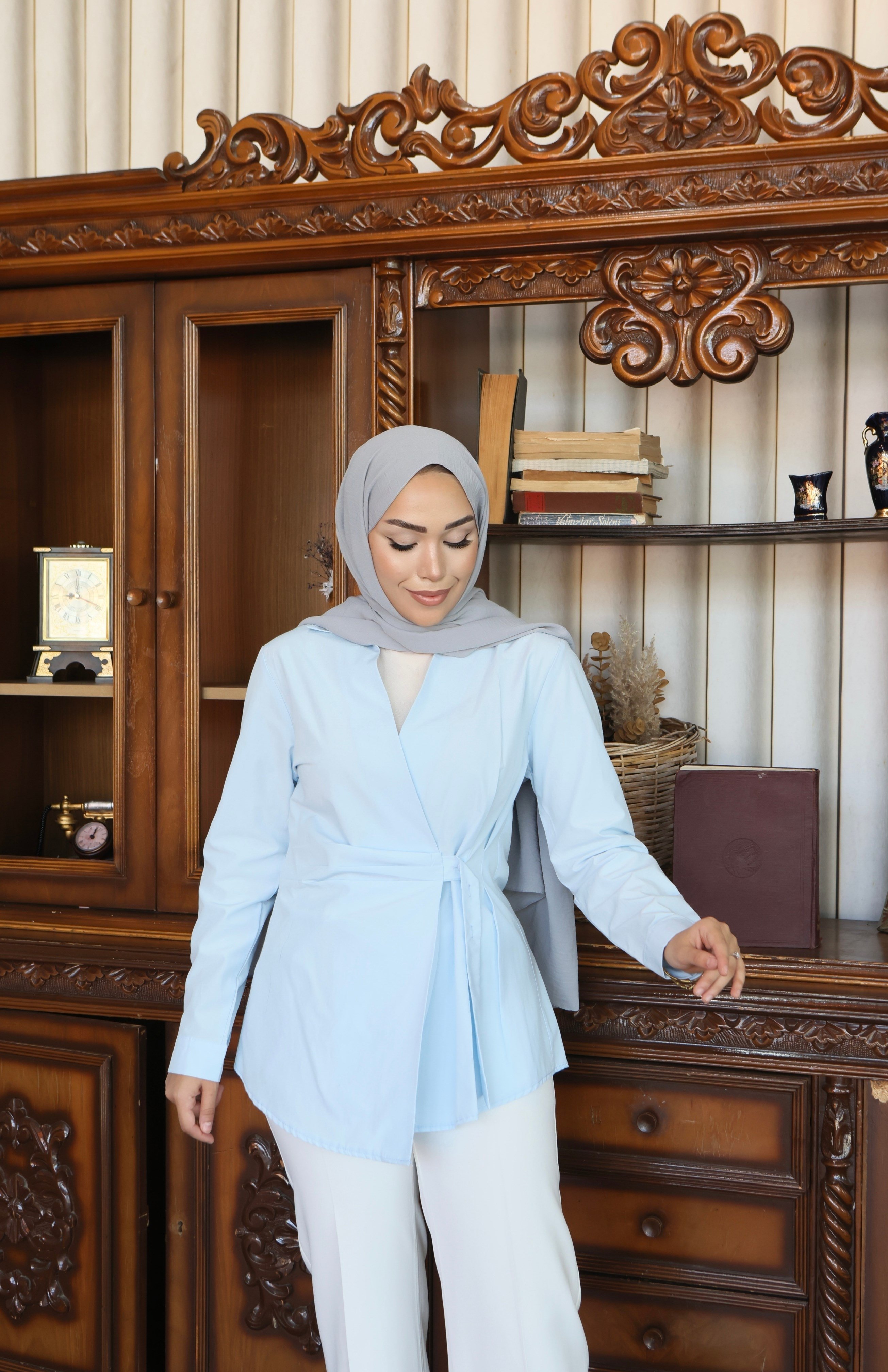 Kruvaze Bağlamalı Poplin Gömlek - Beyaz