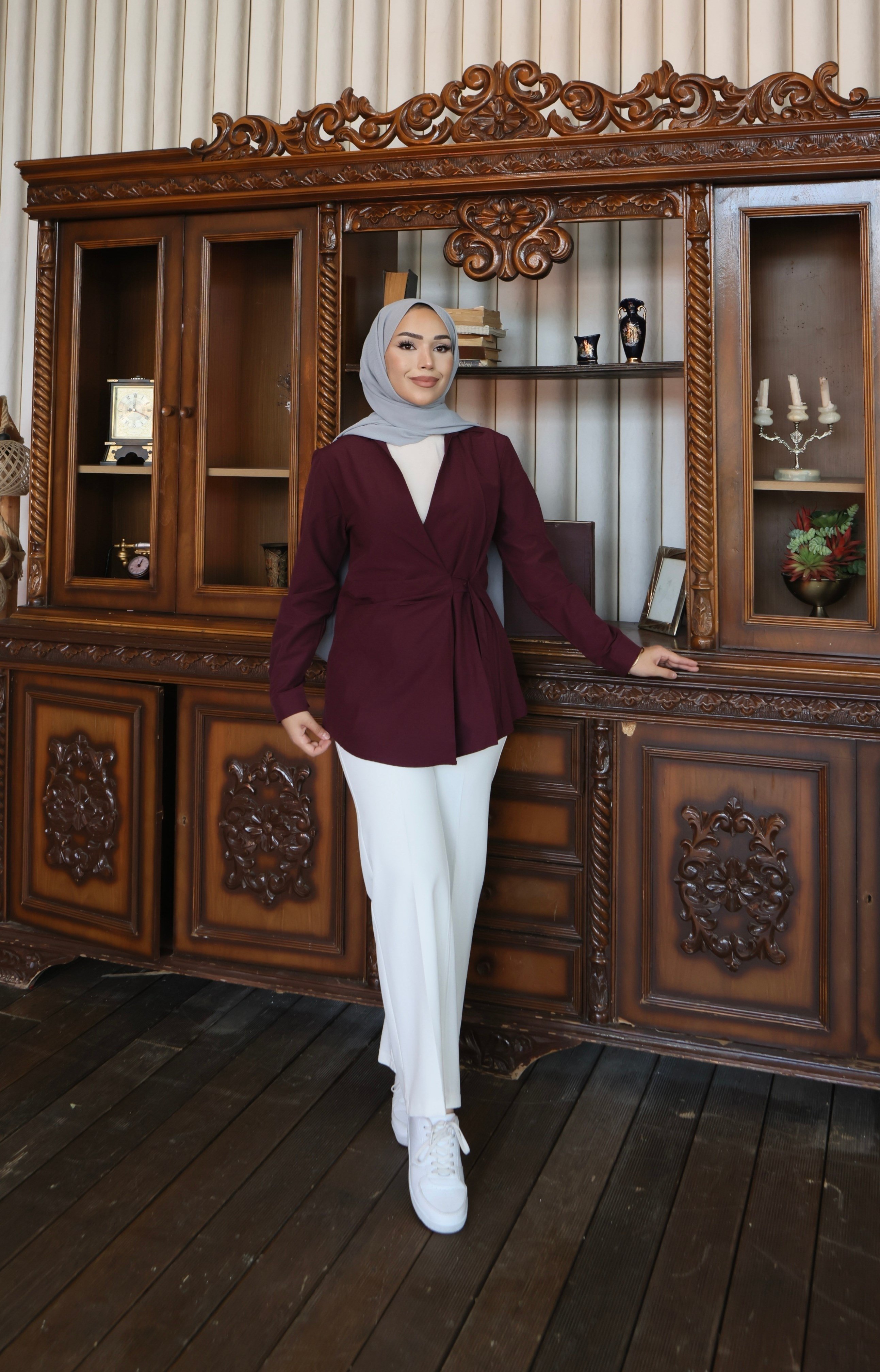 Kruvaze Bağlamalı Poplin Gömlek - Bordo