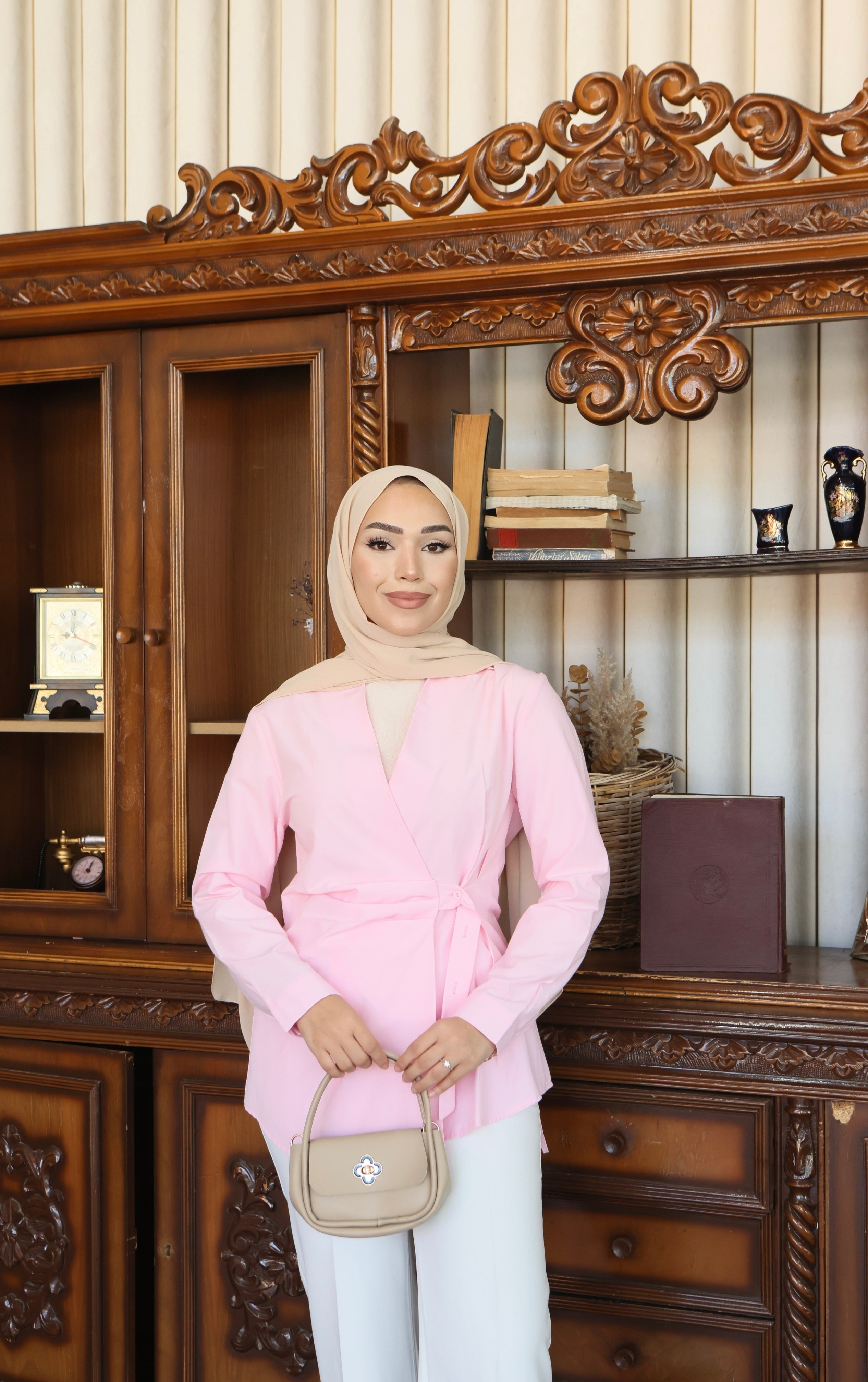 Kruvaze Bağlamalı Poplin Gömlek - Pembe