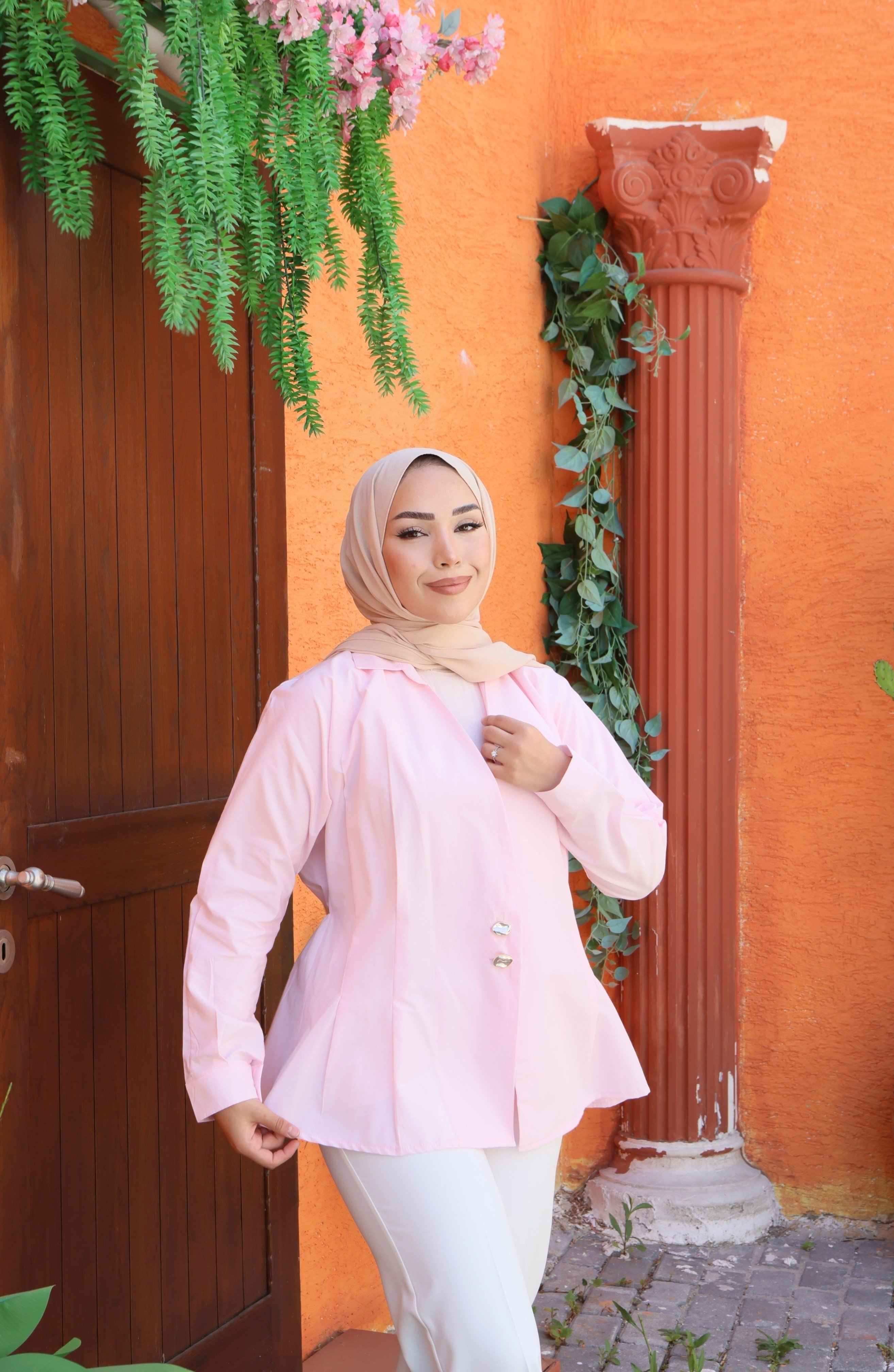Kruvaze Kesim Düğme Detaylı Gömlek - Pembe
