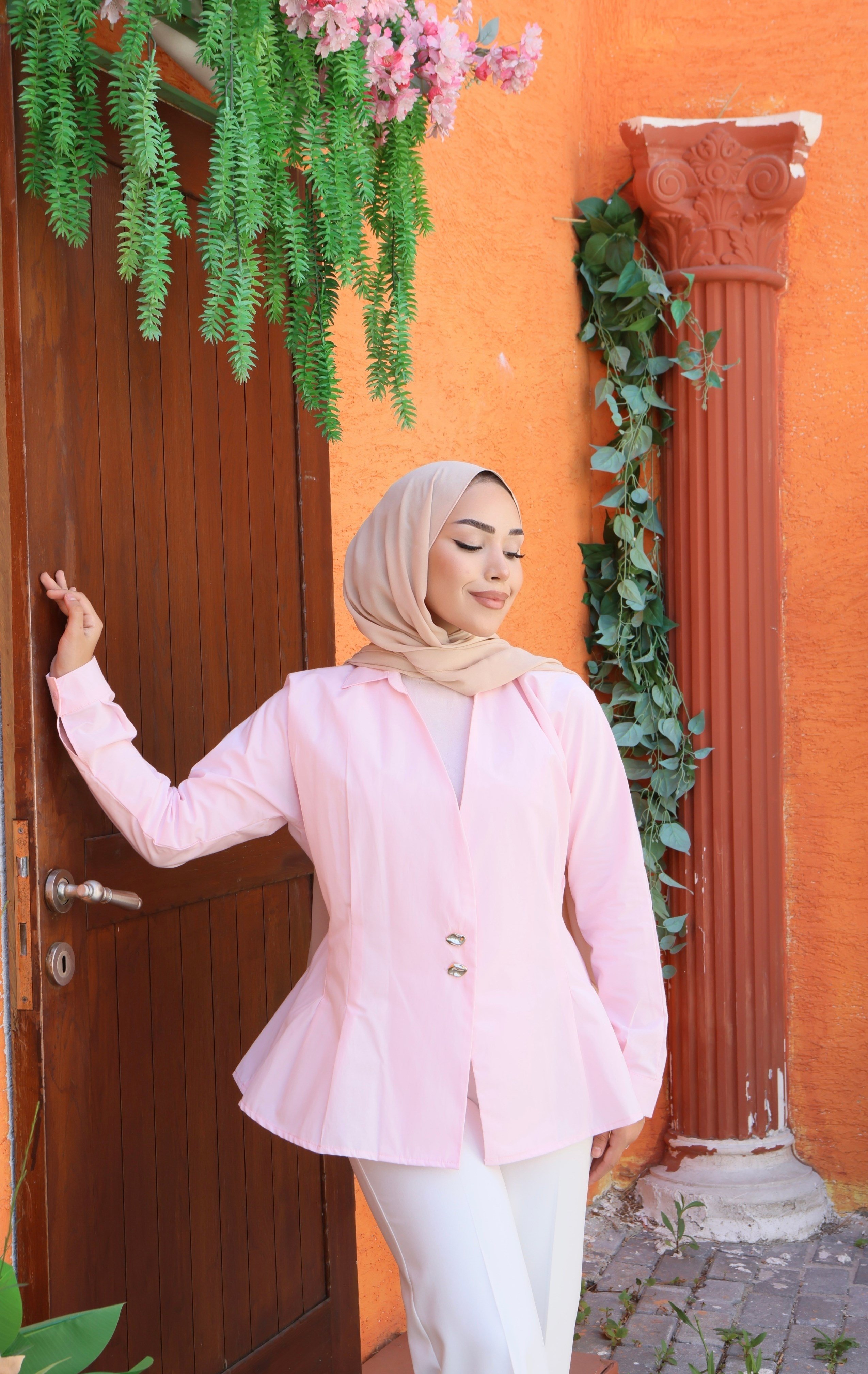 Kruvaze Kesim Düğme Detaylı Gömlek - Pembe