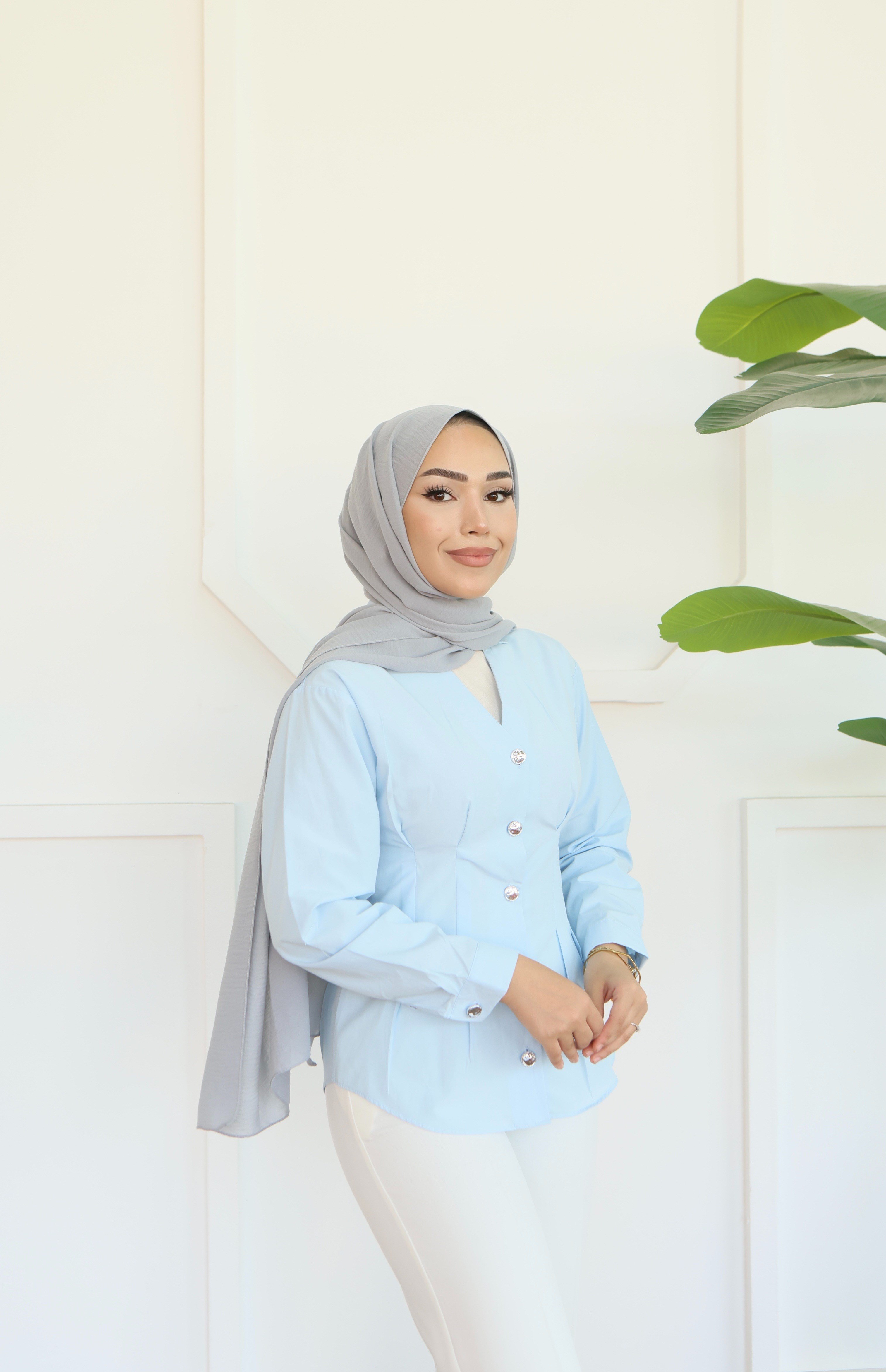 Peplum Bel Oturtmalı Gömlek - Bebe Mavi