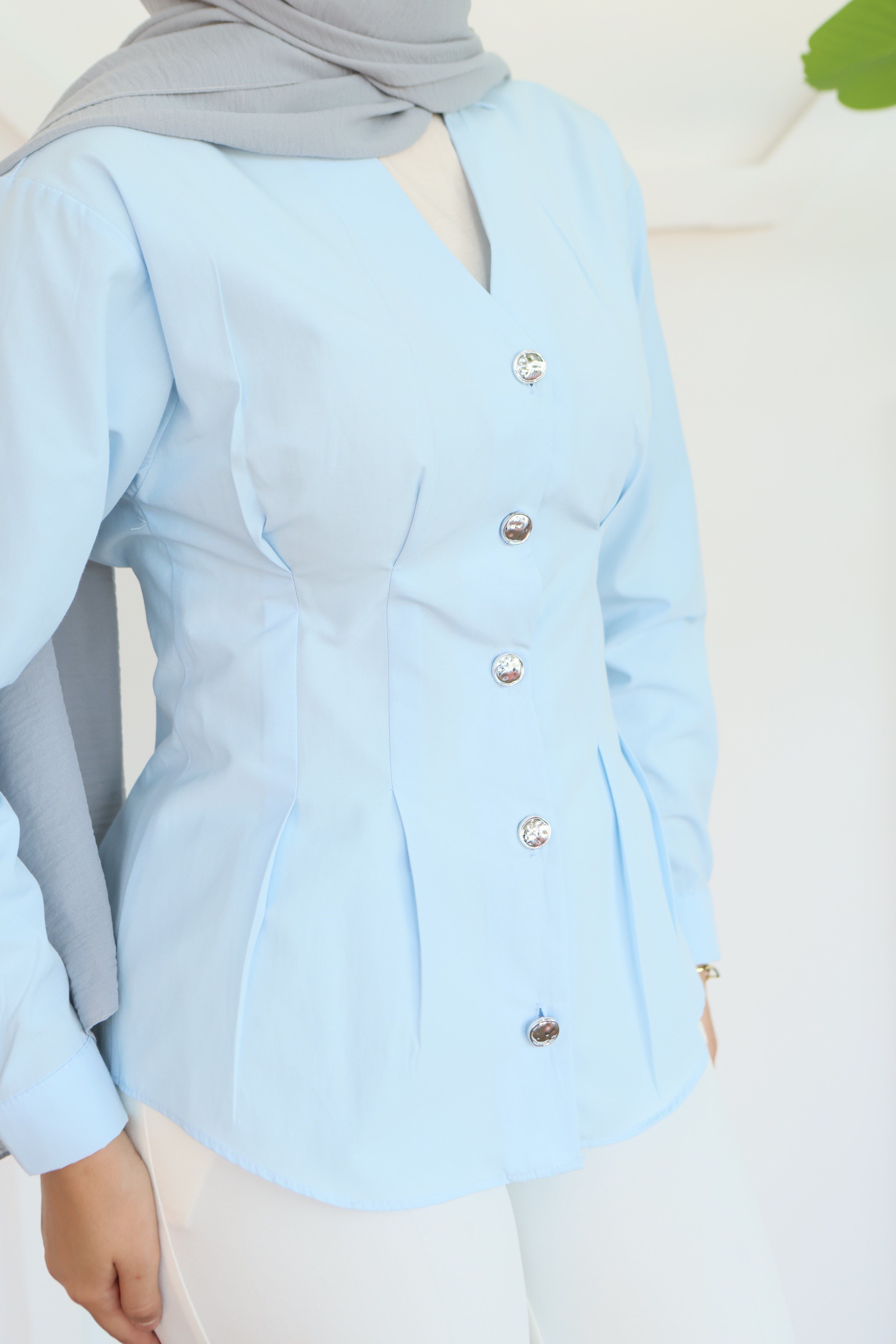 Peplum Bel Oturtmalı Gömlek - Bebe Mavi