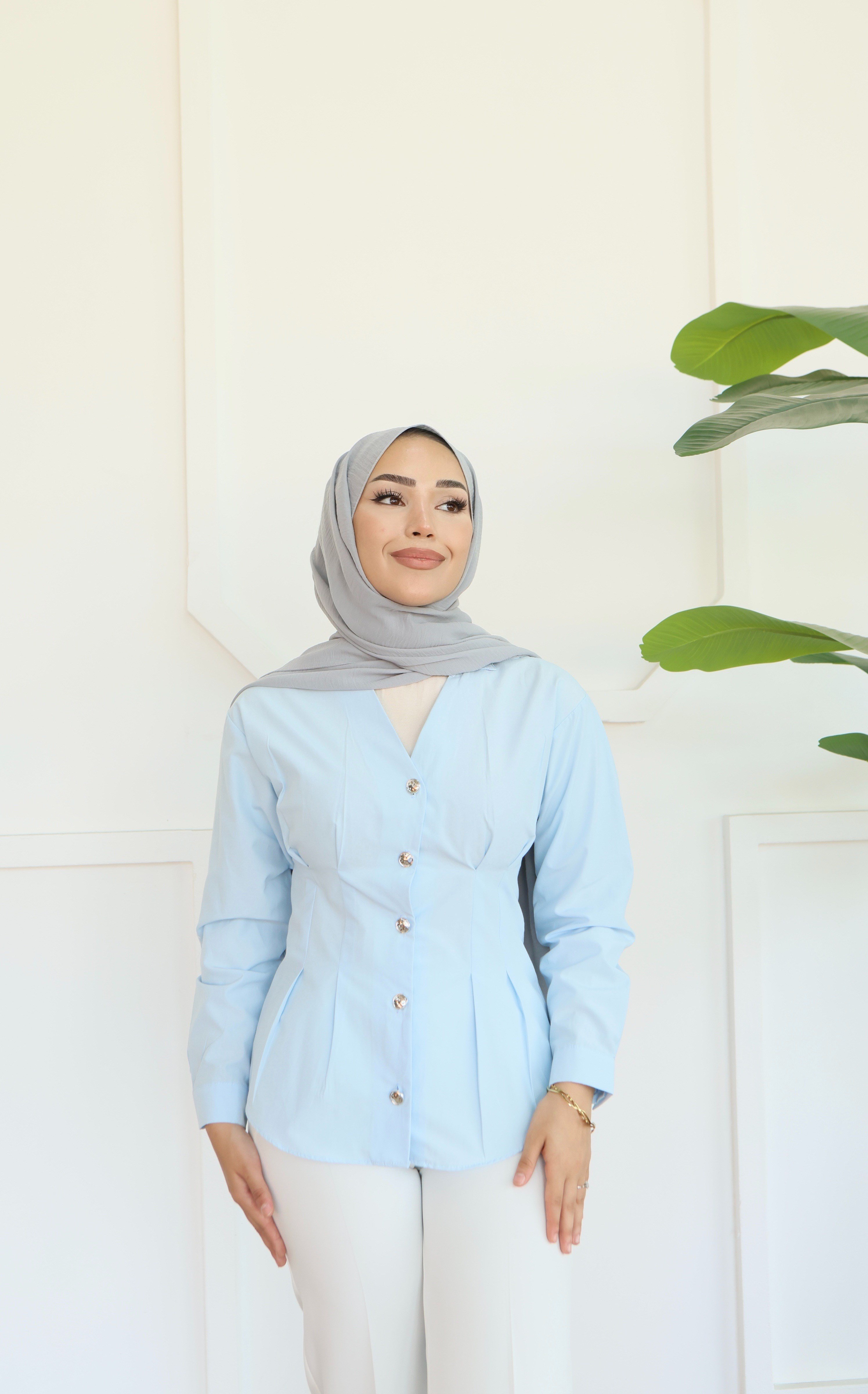 Peplum Bel Oturtmalı Gömlek - Bebe Mavi