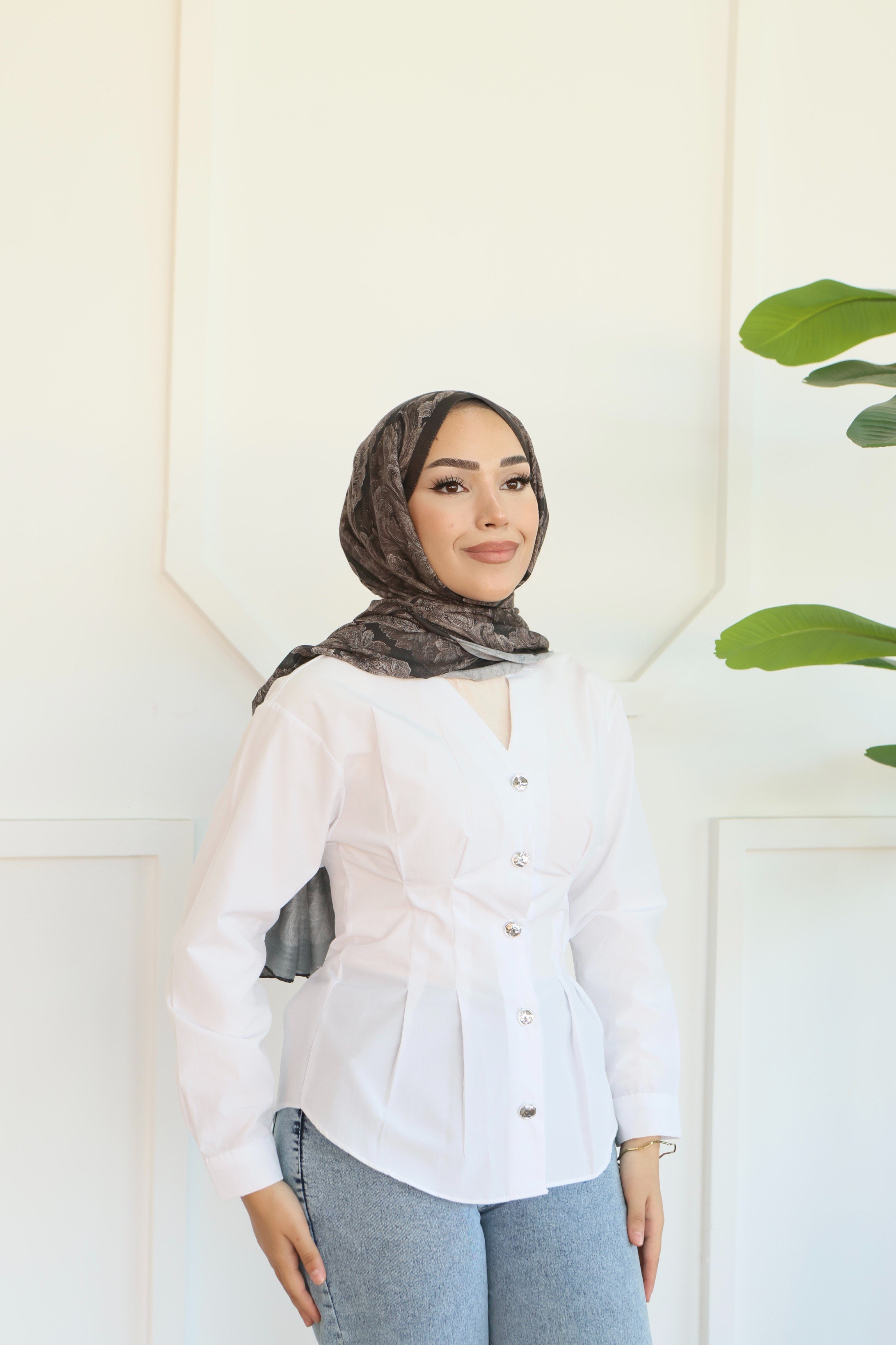 Peplum Bel Oturtmalı Gömlek - Beyaz