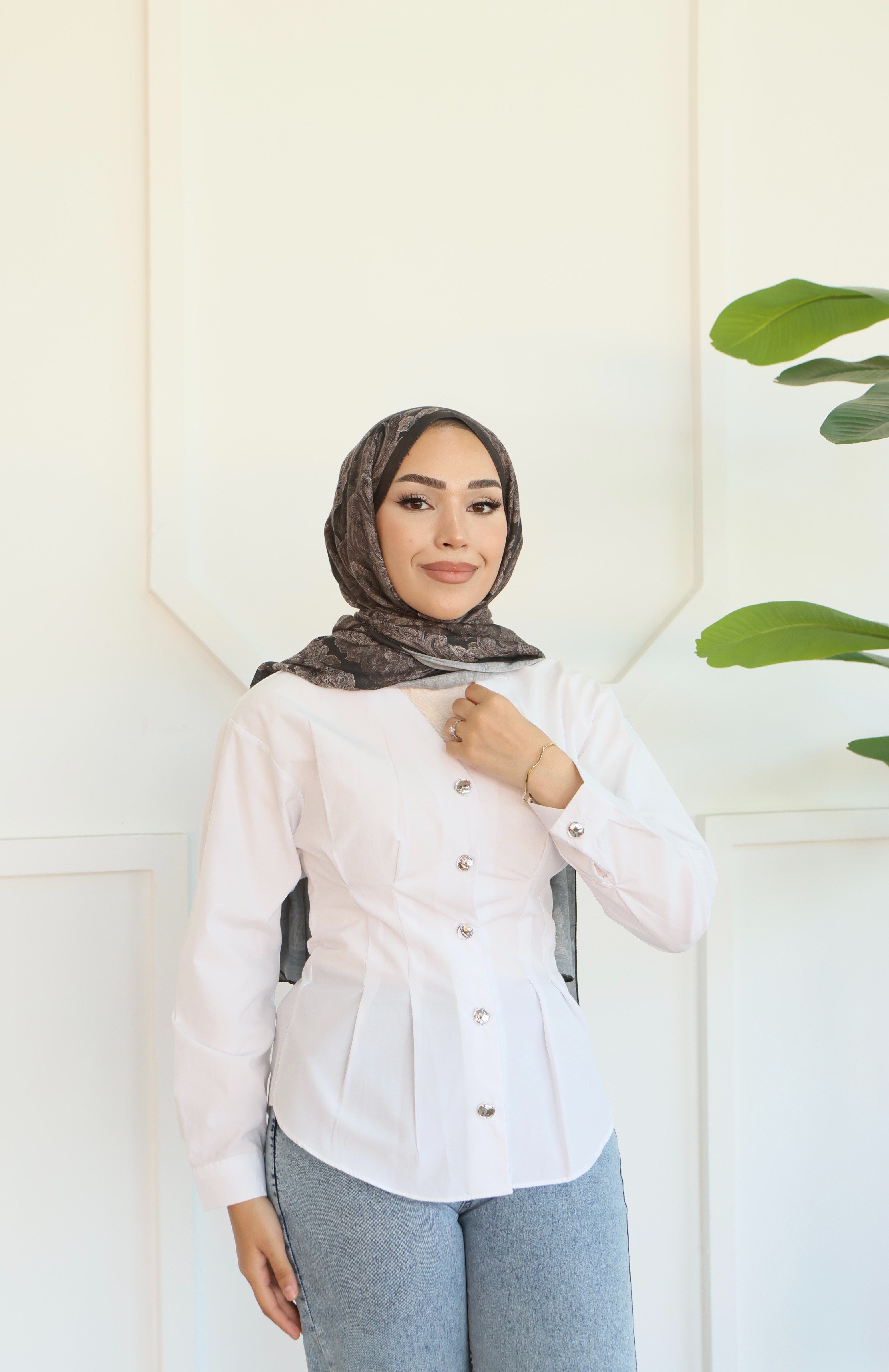 Peplum Bel Oturtmalı Gömlek - Beyaz