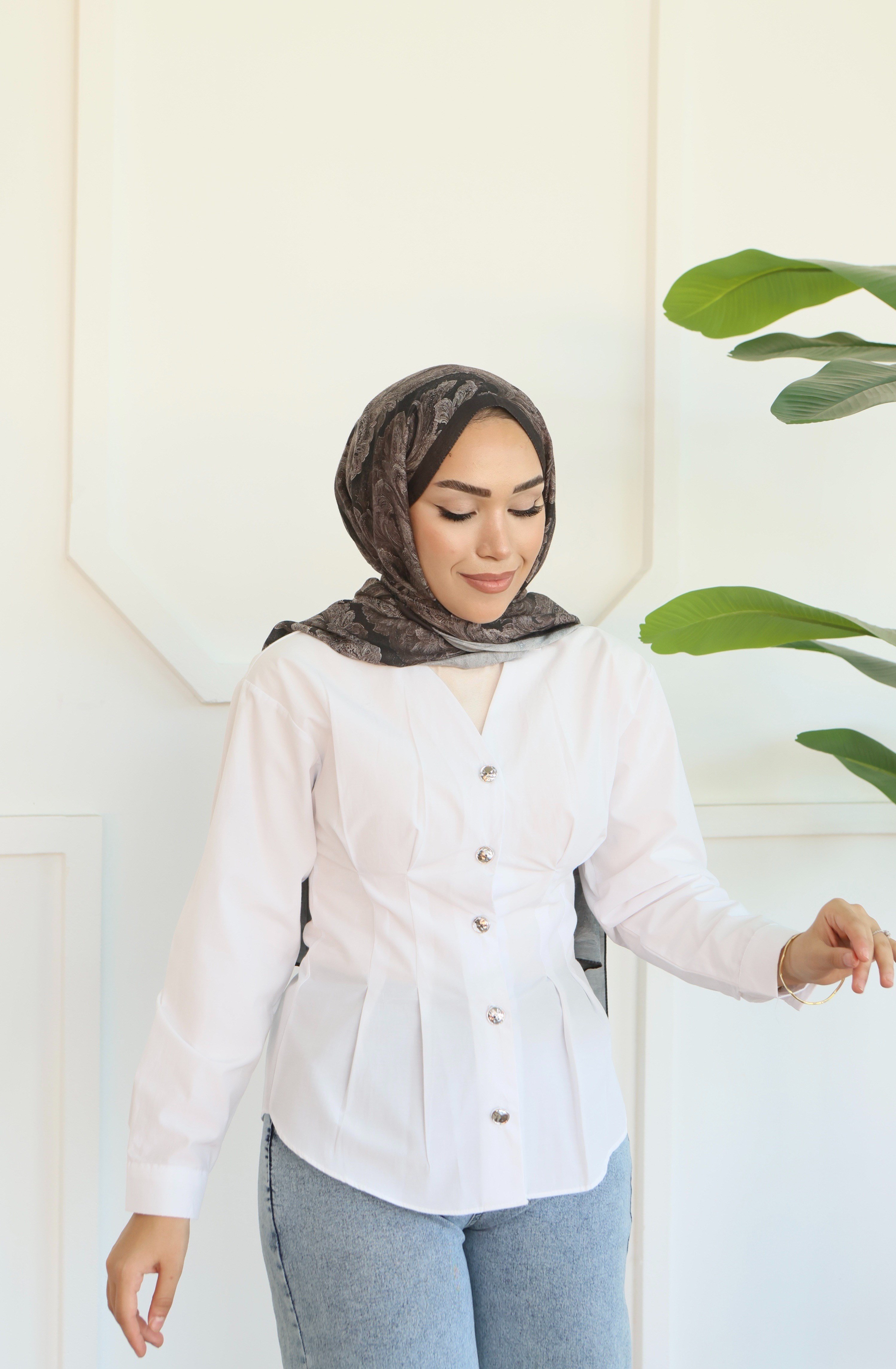 Peplum Bel Oturtmalı Gömlek - Beyaz