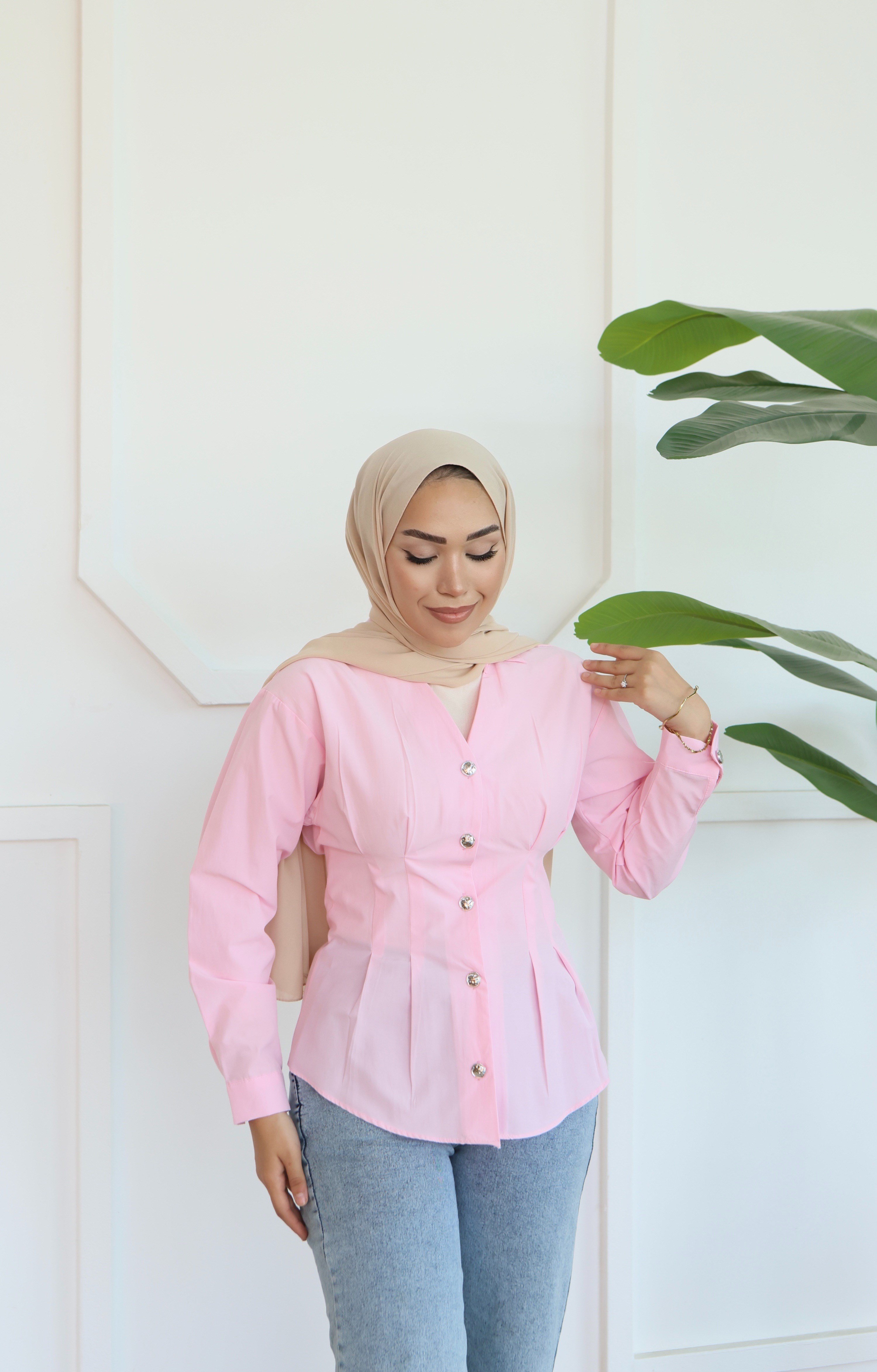Peplum Bel Oturtmalı Gömlek - Pembe