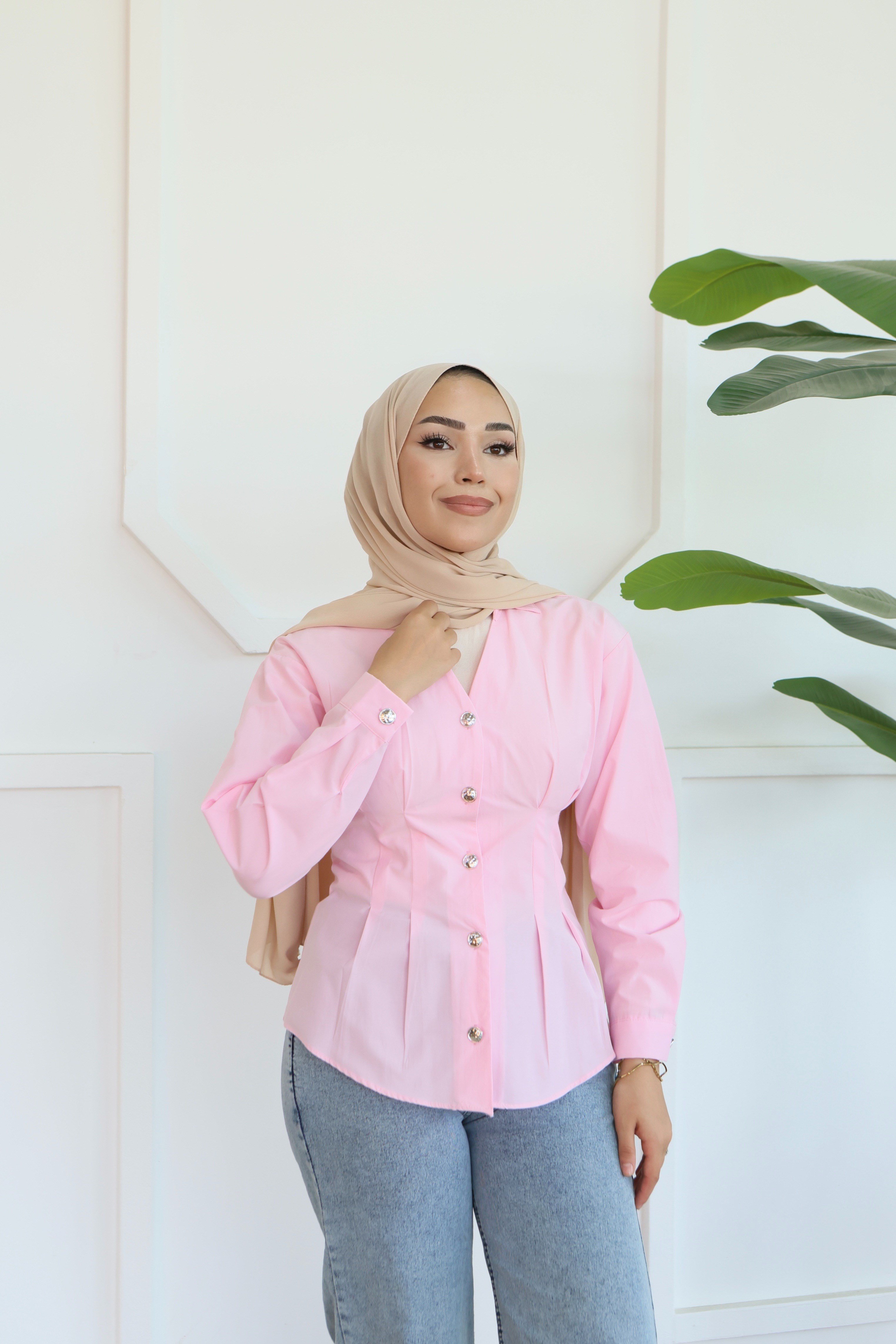 Peplum Bel Oturtmalı Gömlek - Pembe