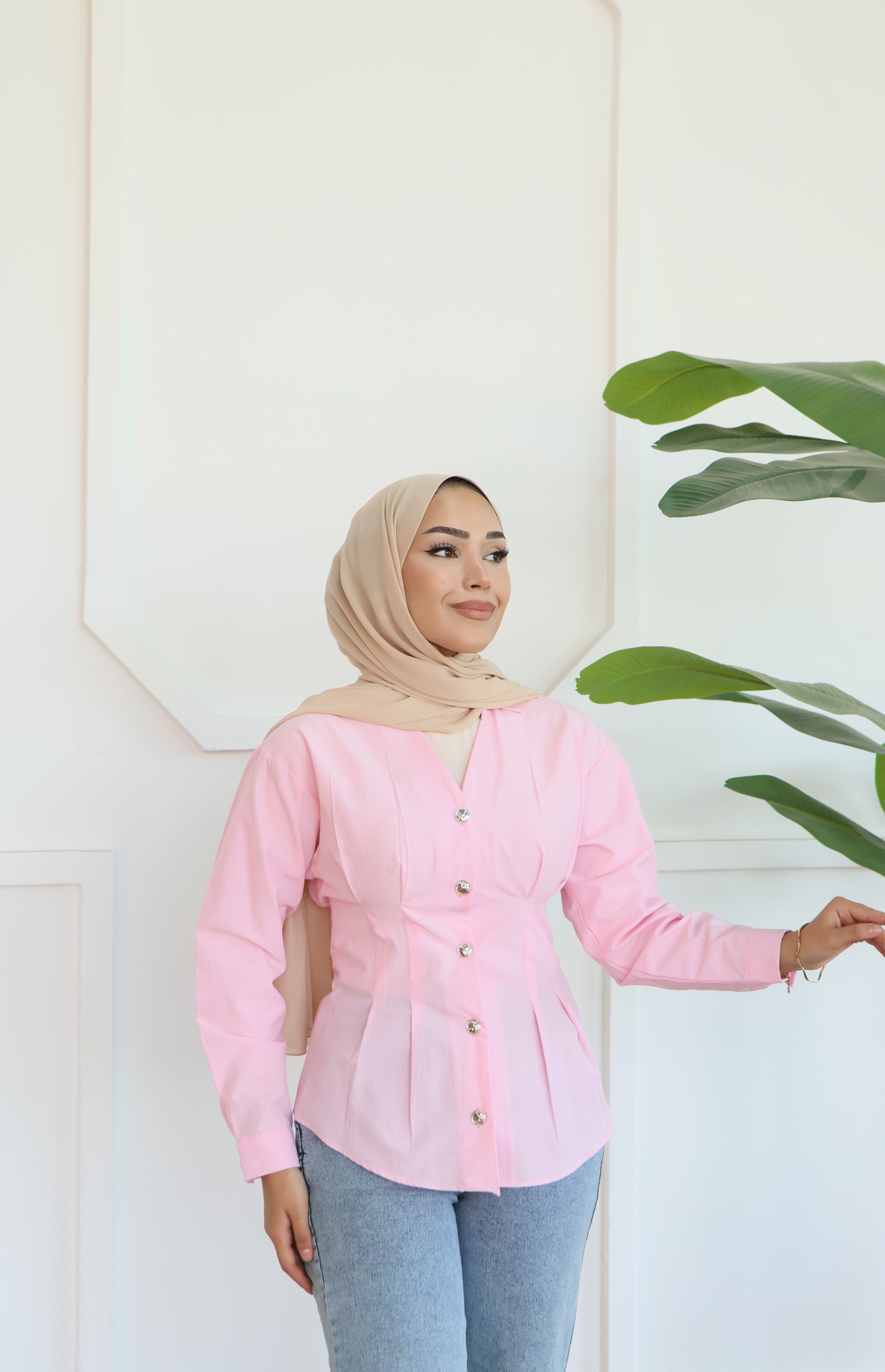 Peplum Bel Oturtmalı Gömlek - Pembe