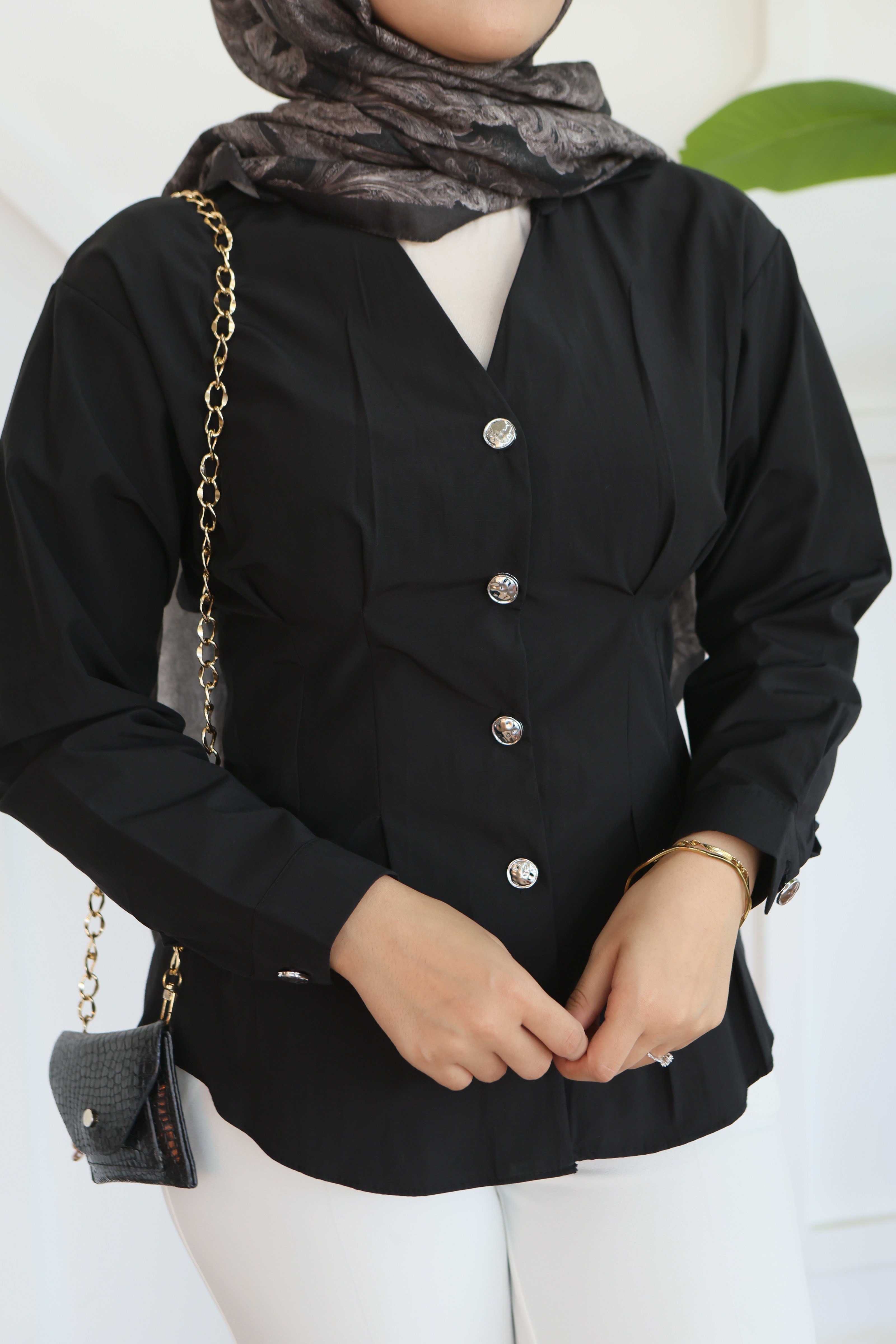 Peplum Bel Oturtmalı Gömlek - Siyah