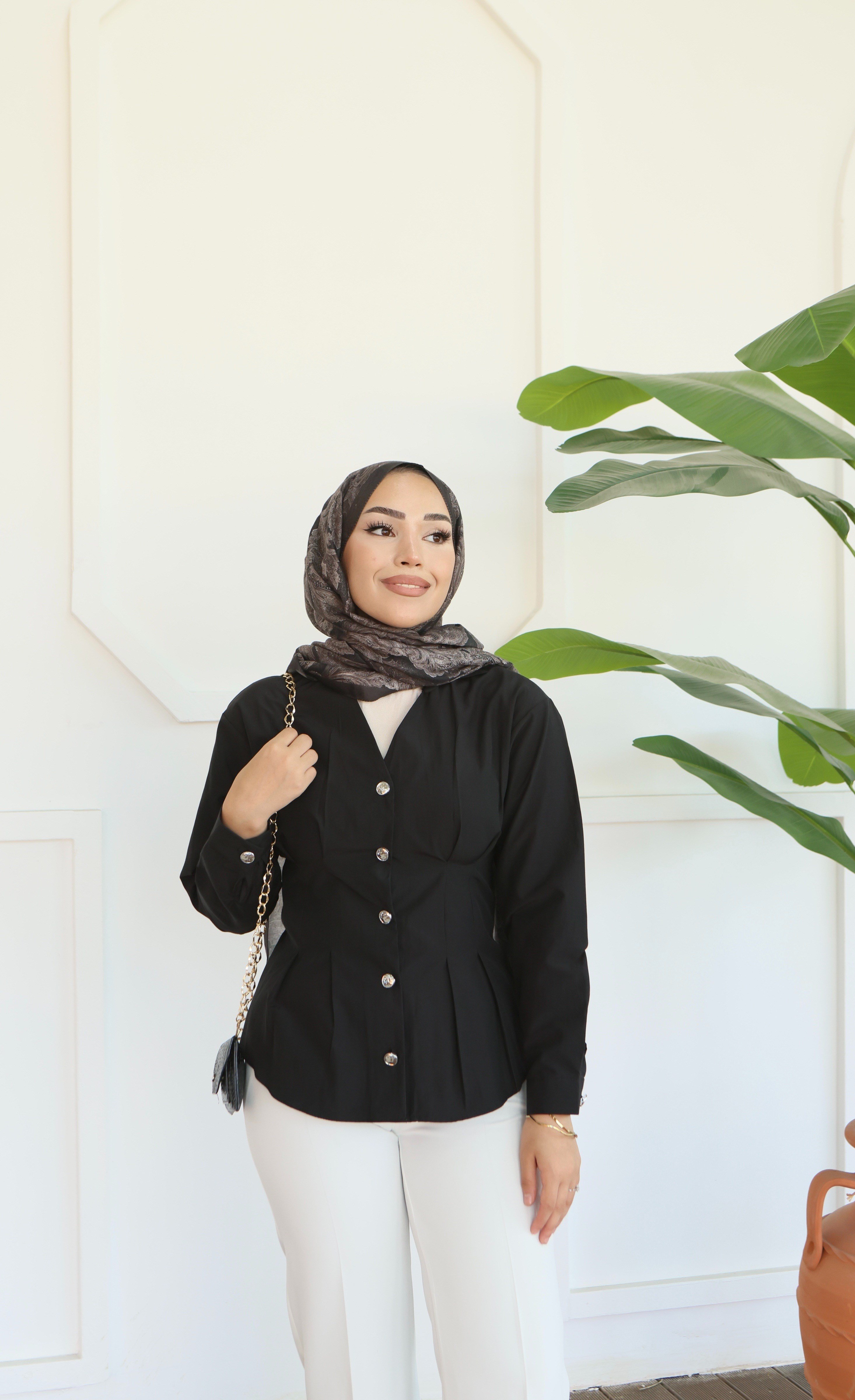 Peplum Bel Oturtmalı Gömlek - Siyah