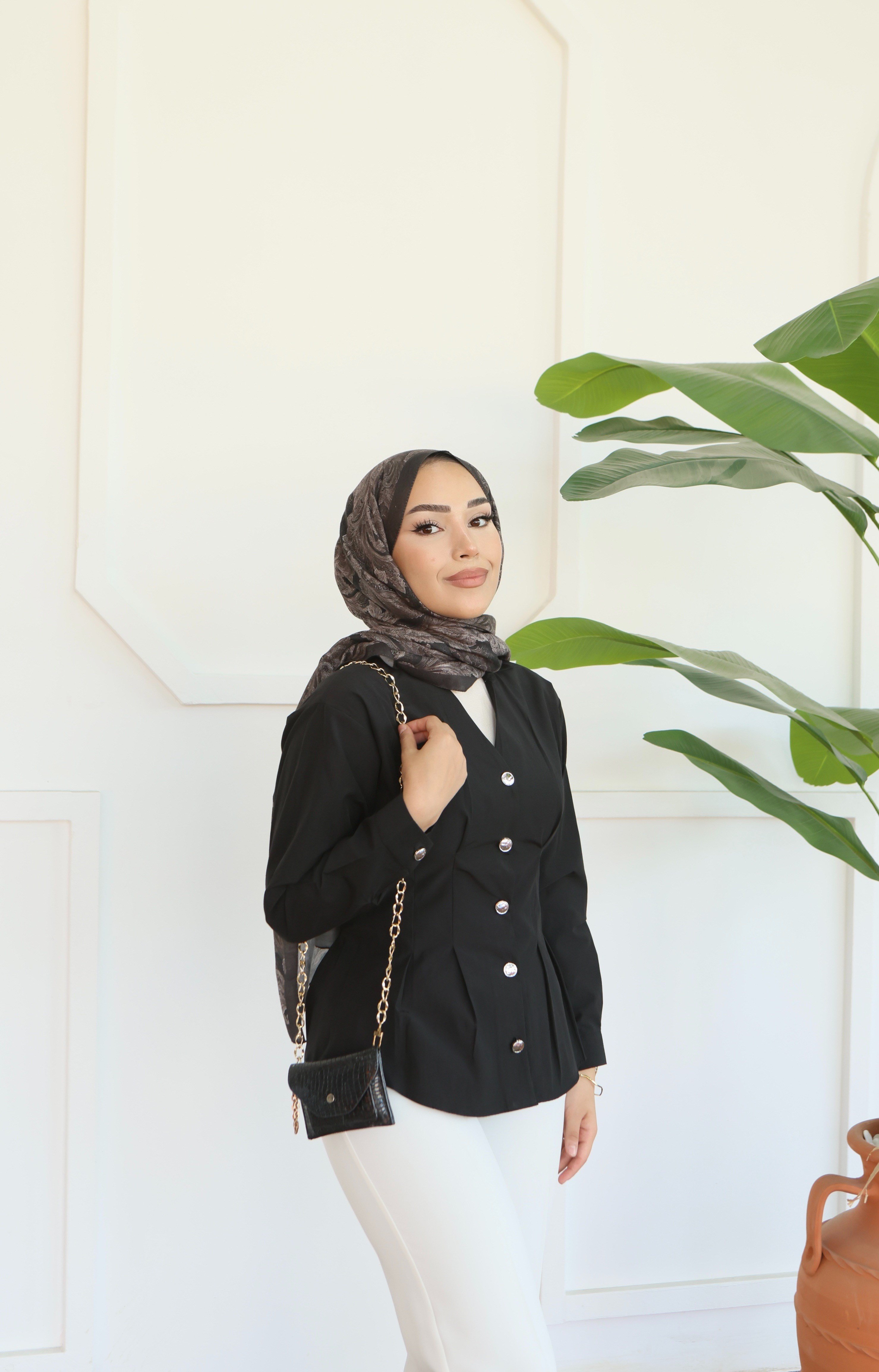 Peplum Bel Oturtmalı Gömlek - Siyah