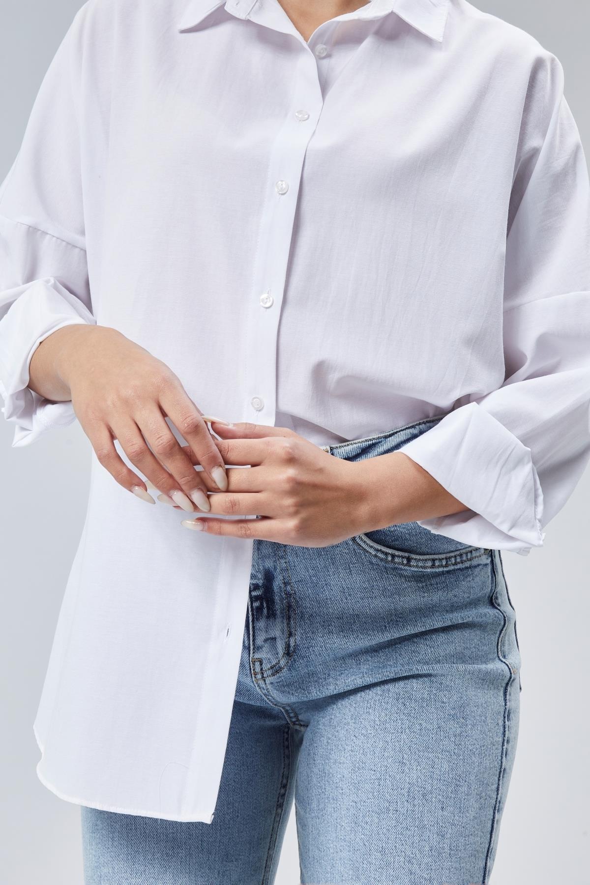 Yeni Sezon Oversize Beyaz Kadın Gömlek