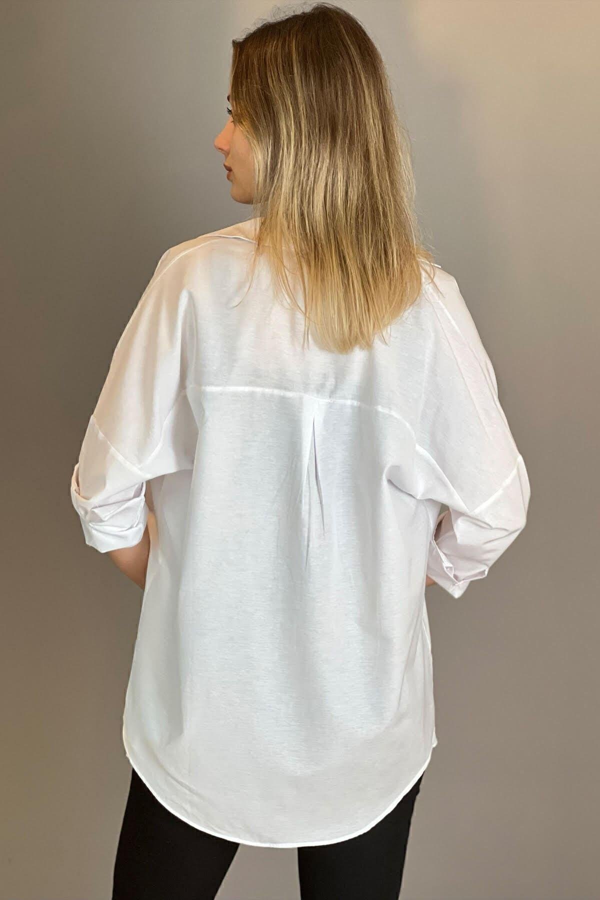 Yeni Sezon Oversize Beyaz Kadın Gömlek