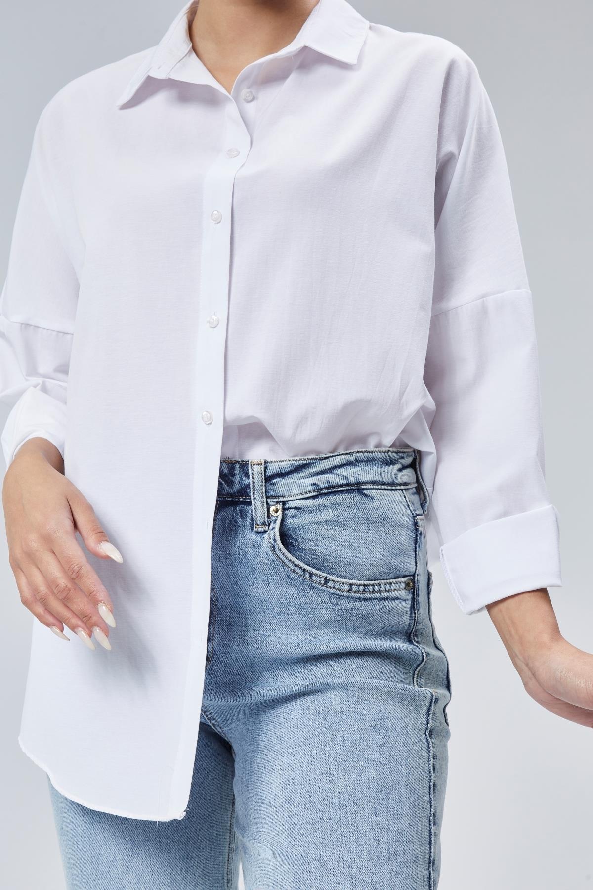 Yeni Sezon Oversize Beyaz Kadın Gömlek