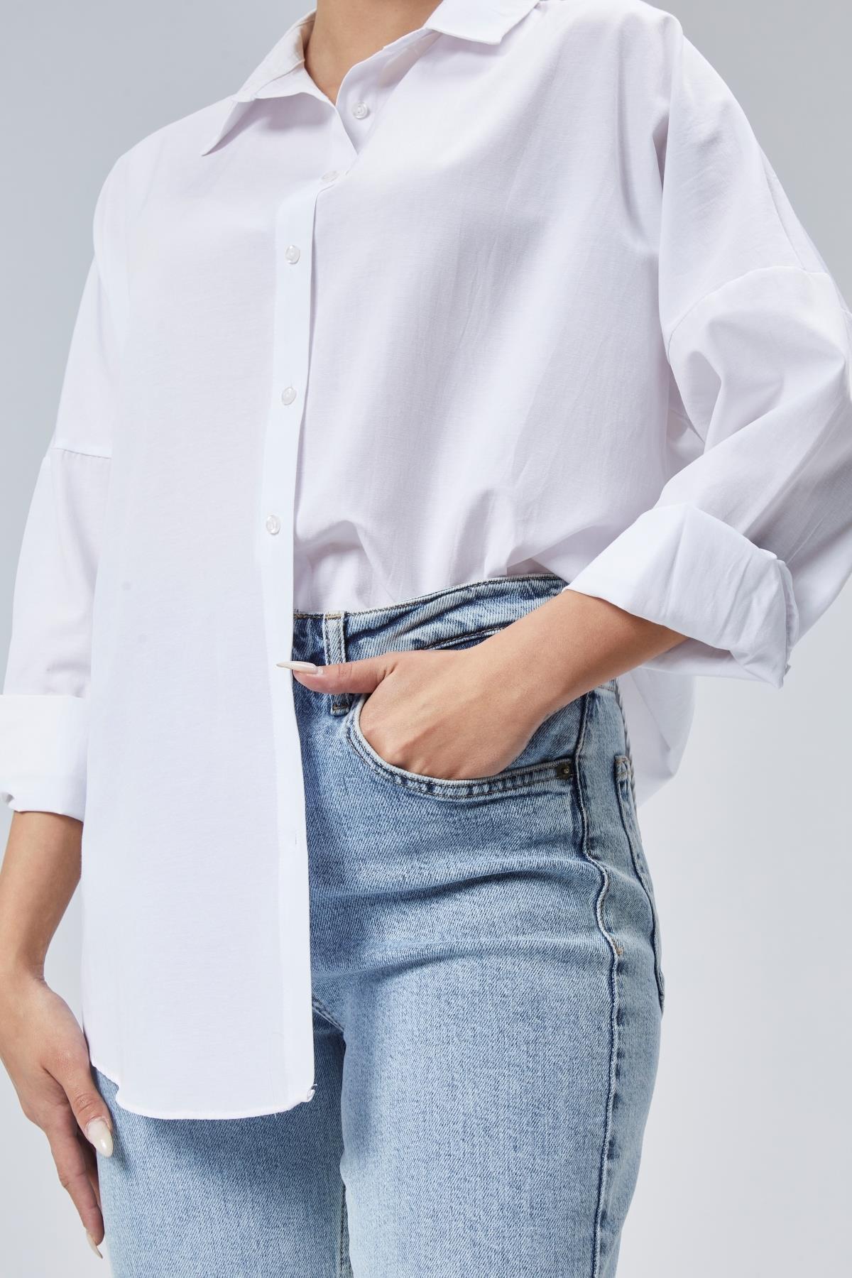 Yeni Sezon Oversize Beyaz Kadın Gömlek