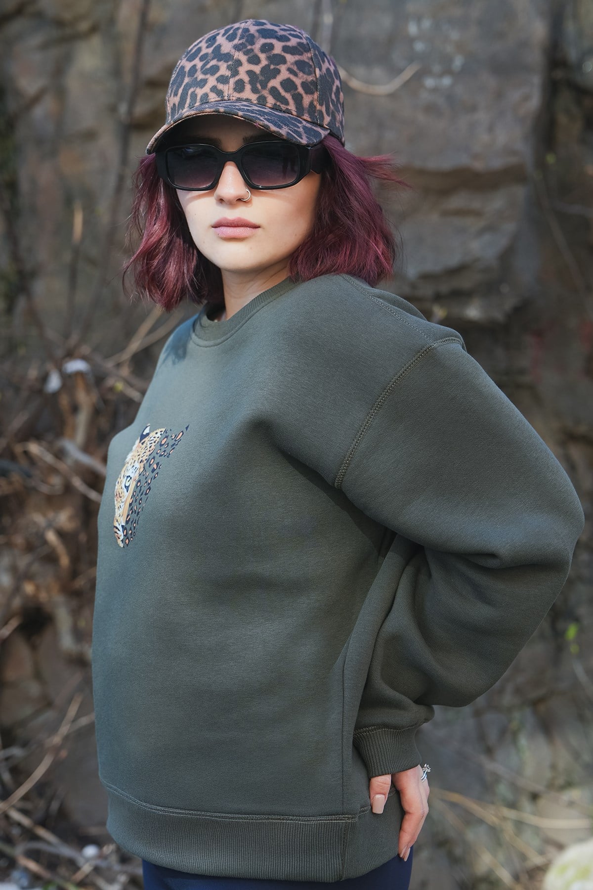 Leopar Oversize Kadın Sweat