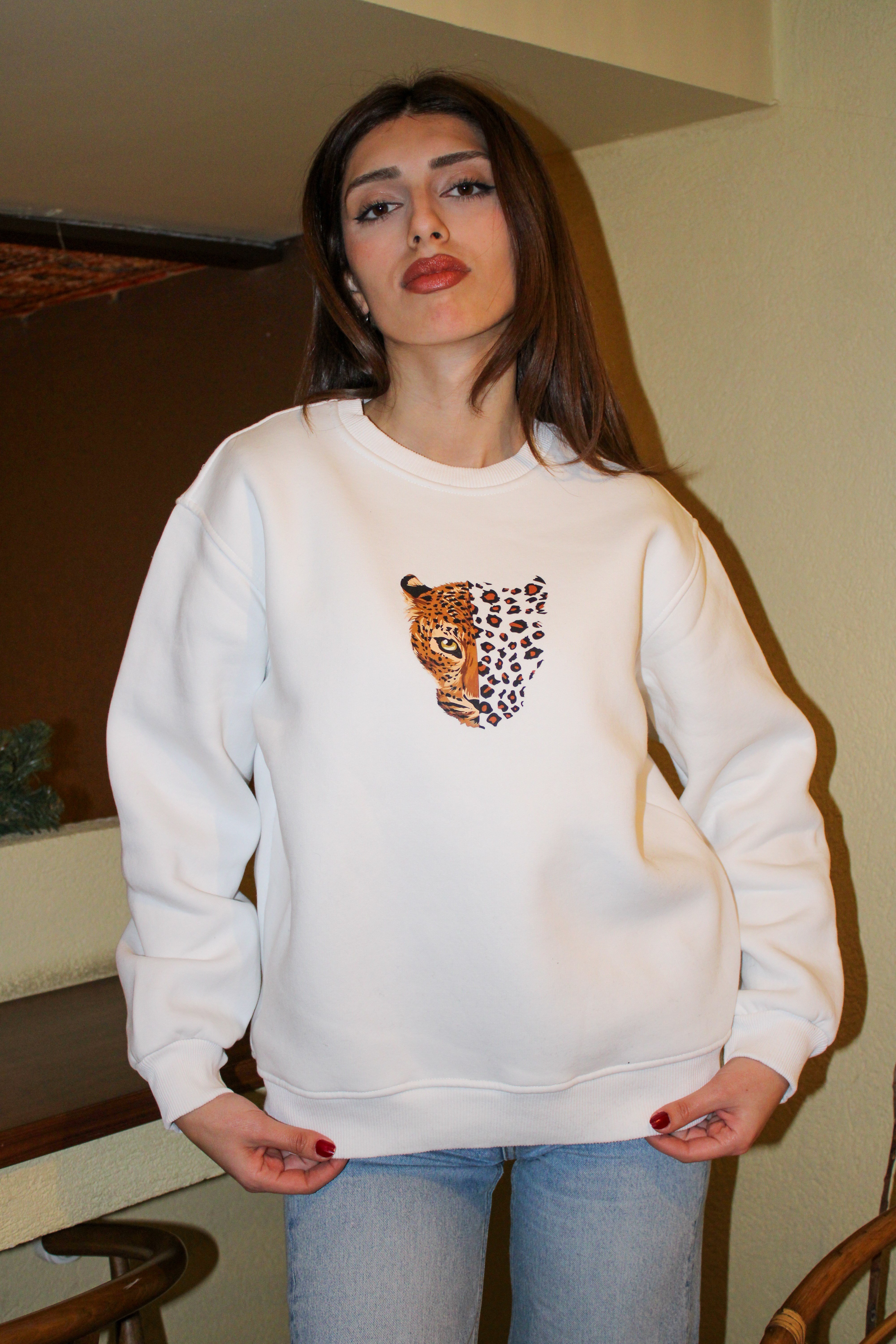 Leopar Oversize Kadın Sweat