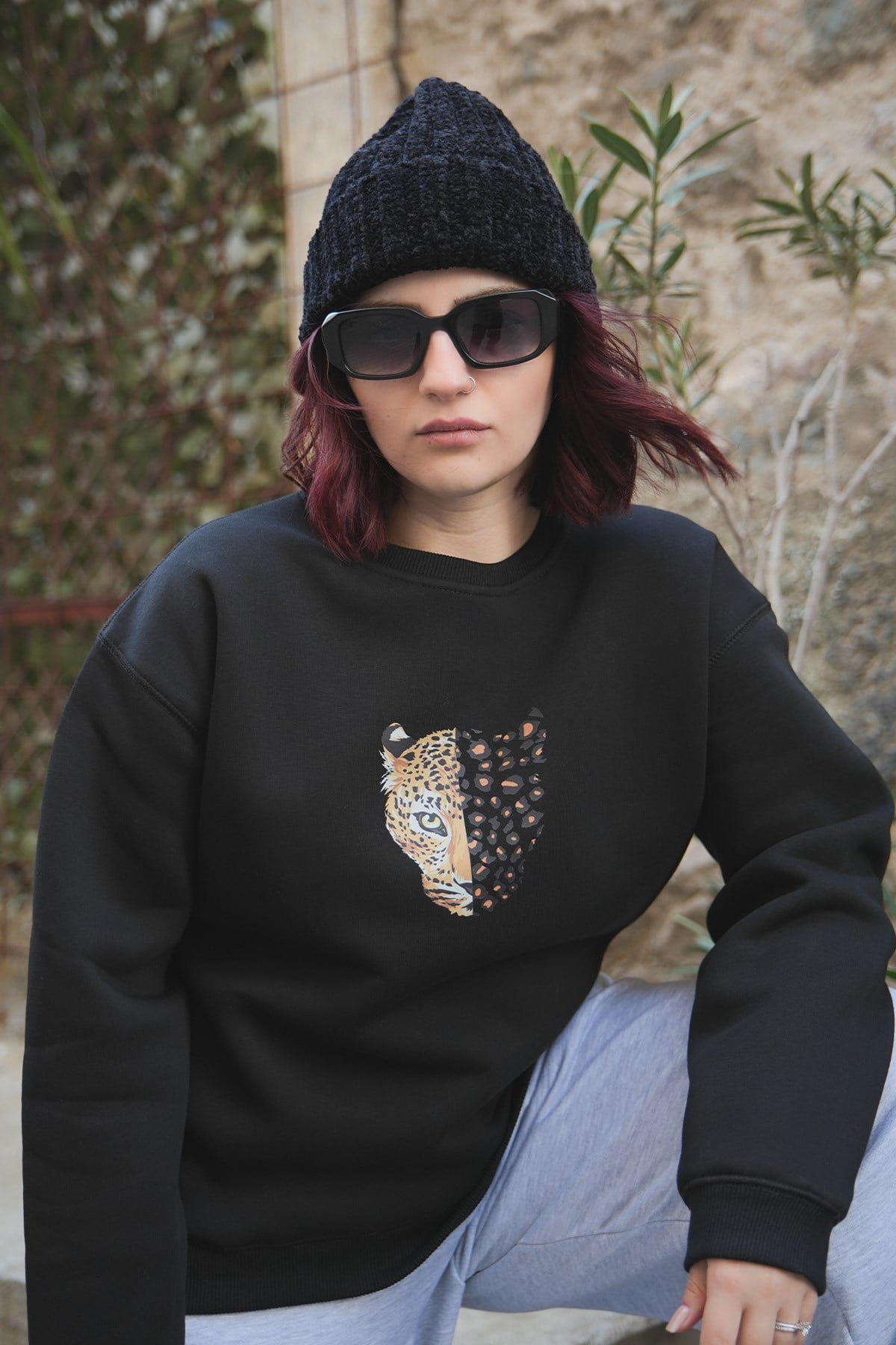 Leopar Oversize Kadın Sweat