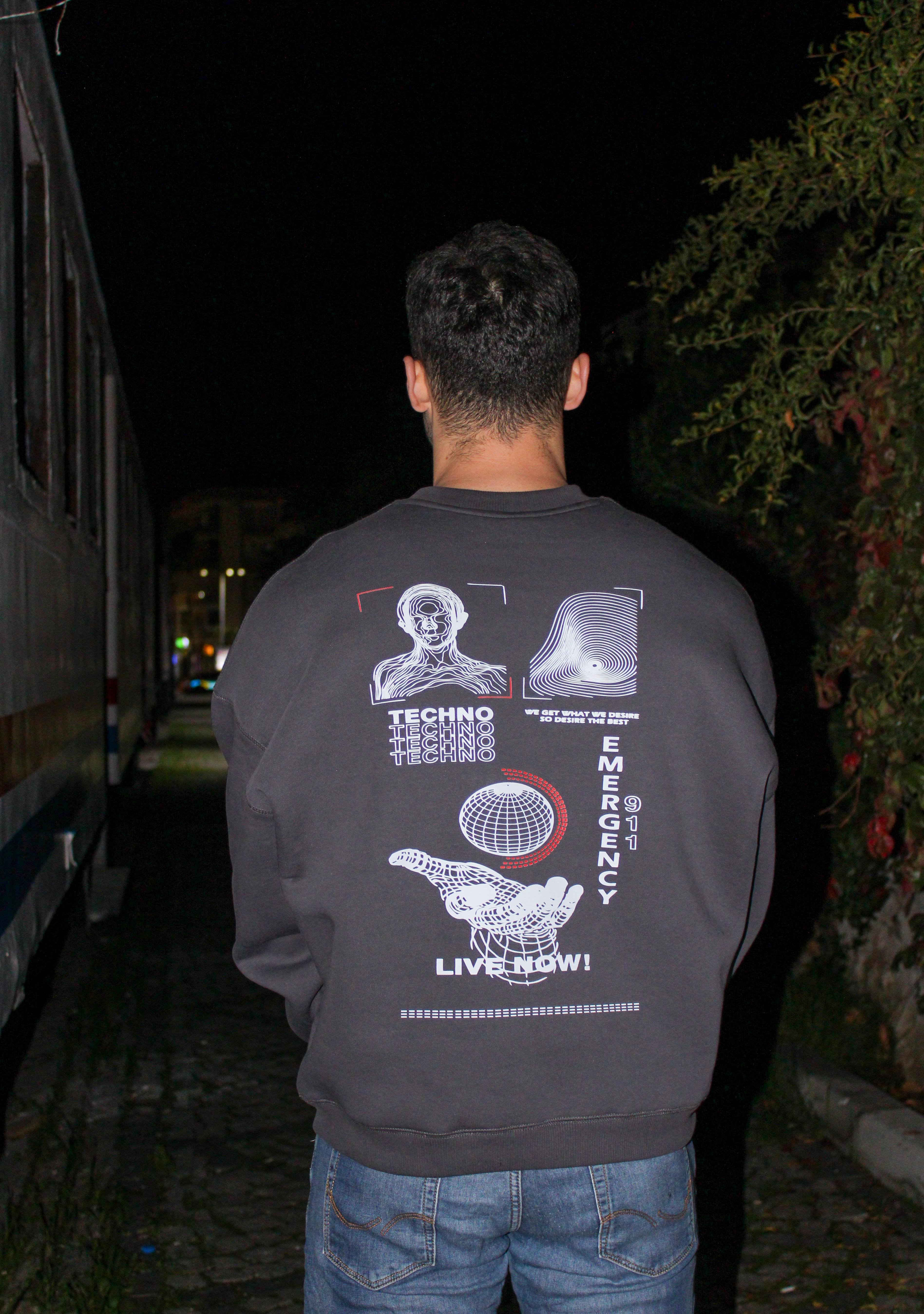 Techno Oversize Erkek Sweat
