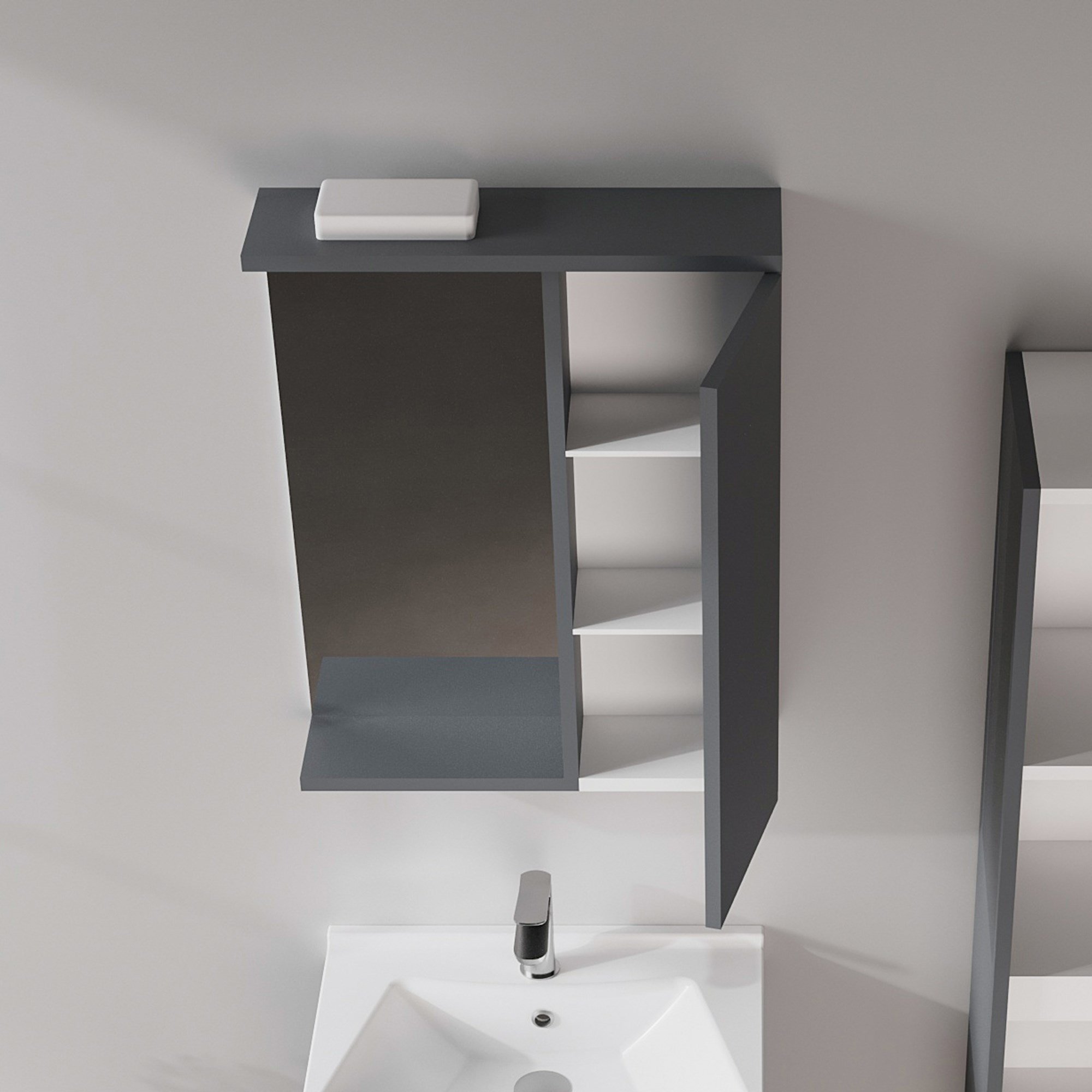 Purus 56 cm Banyo Üst Ayna Dolabı (Spot Aynalı)
